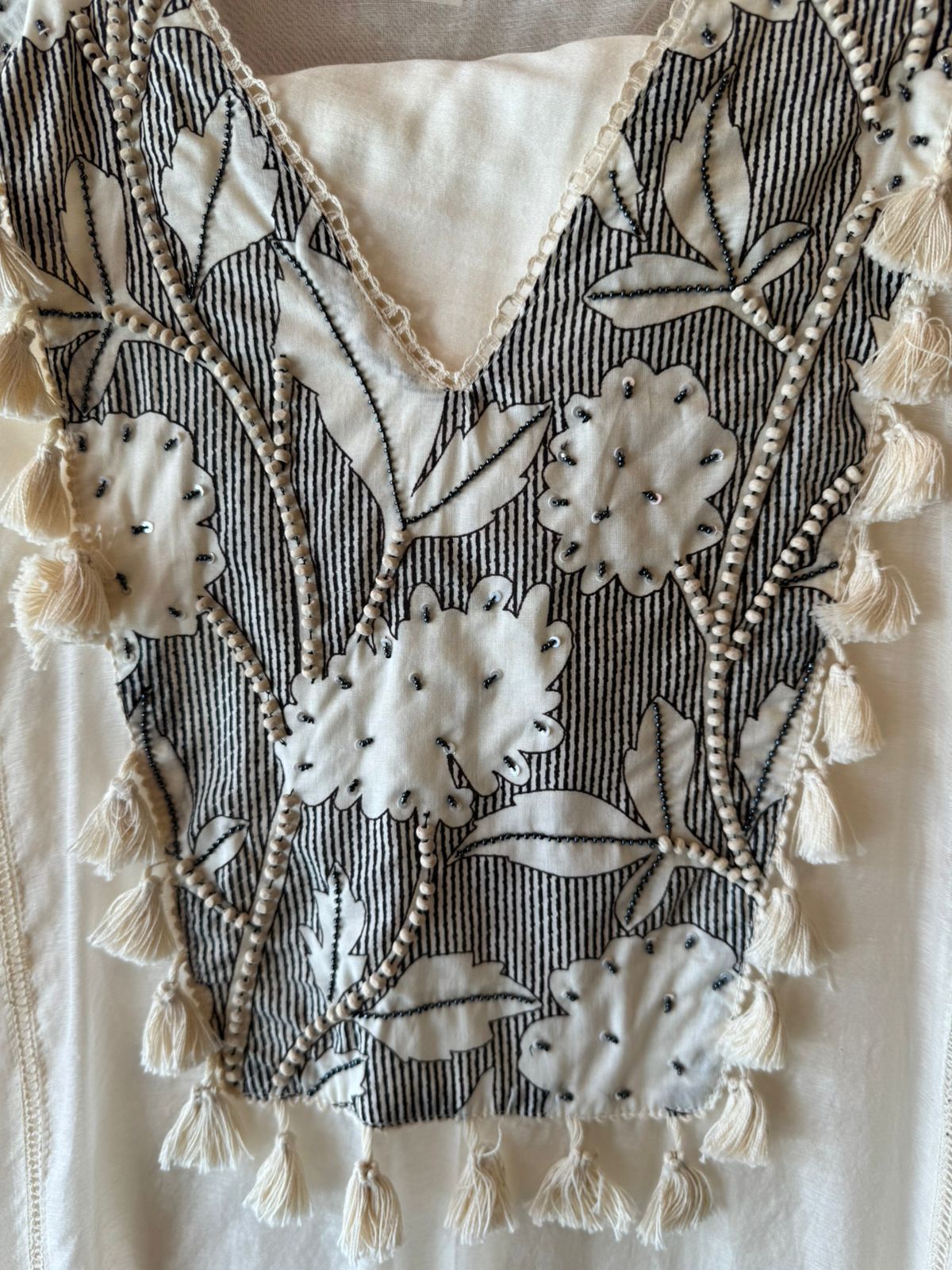 Boho inspired Embroidered Tassel unstitched suit