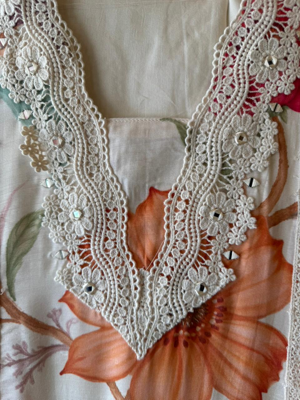 Elegant ivory floral printed kurta