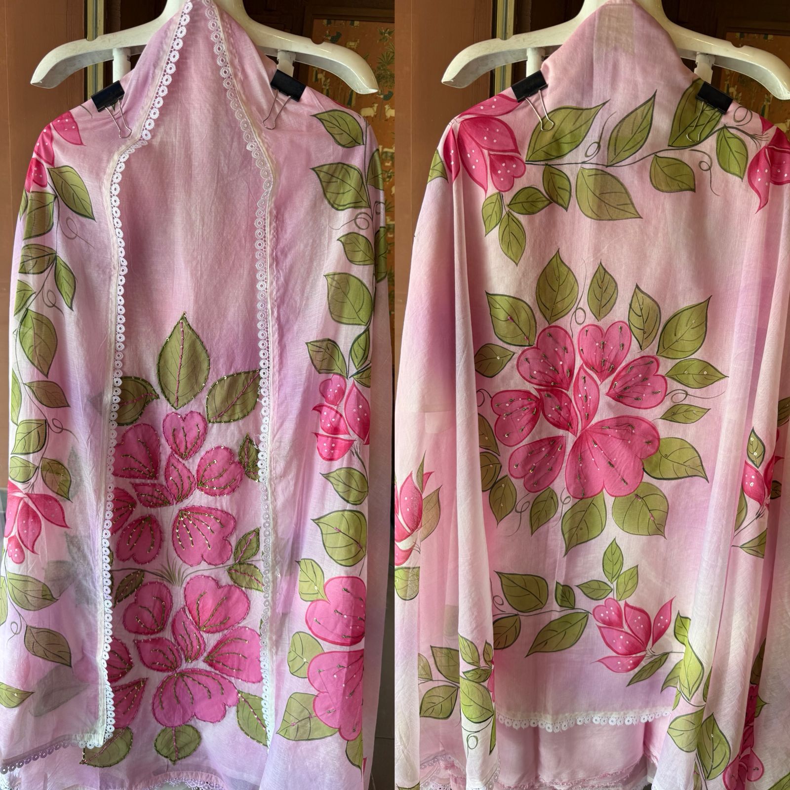 Floral Hand Painted mul cotton Unstitched suit