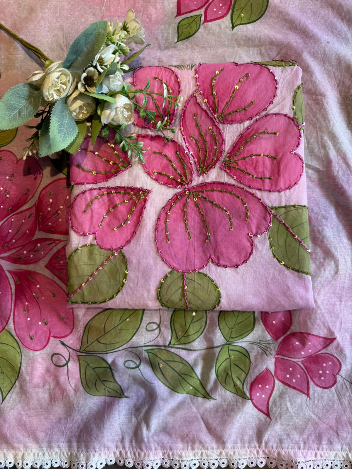 Floral Hand Painted mul cotton Unstitched suit