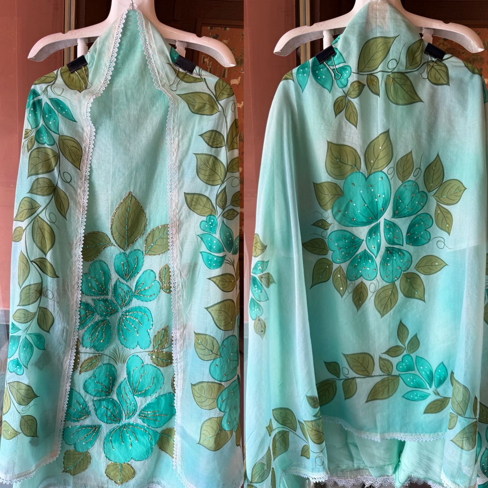 Floral Hand Painted mul cotton Unstitched suit