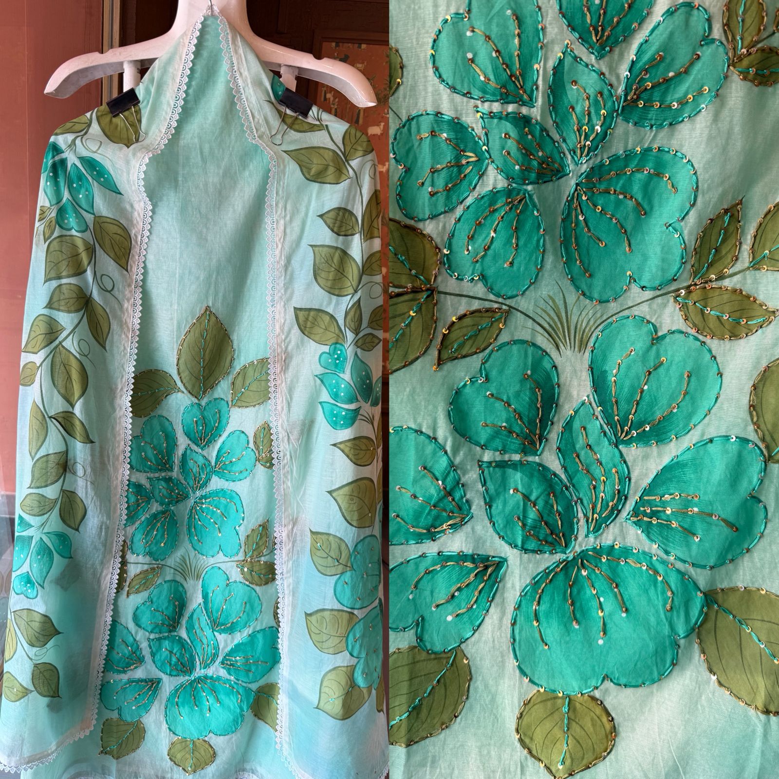 Floral Hand Painted mul cotton Unstitched suit