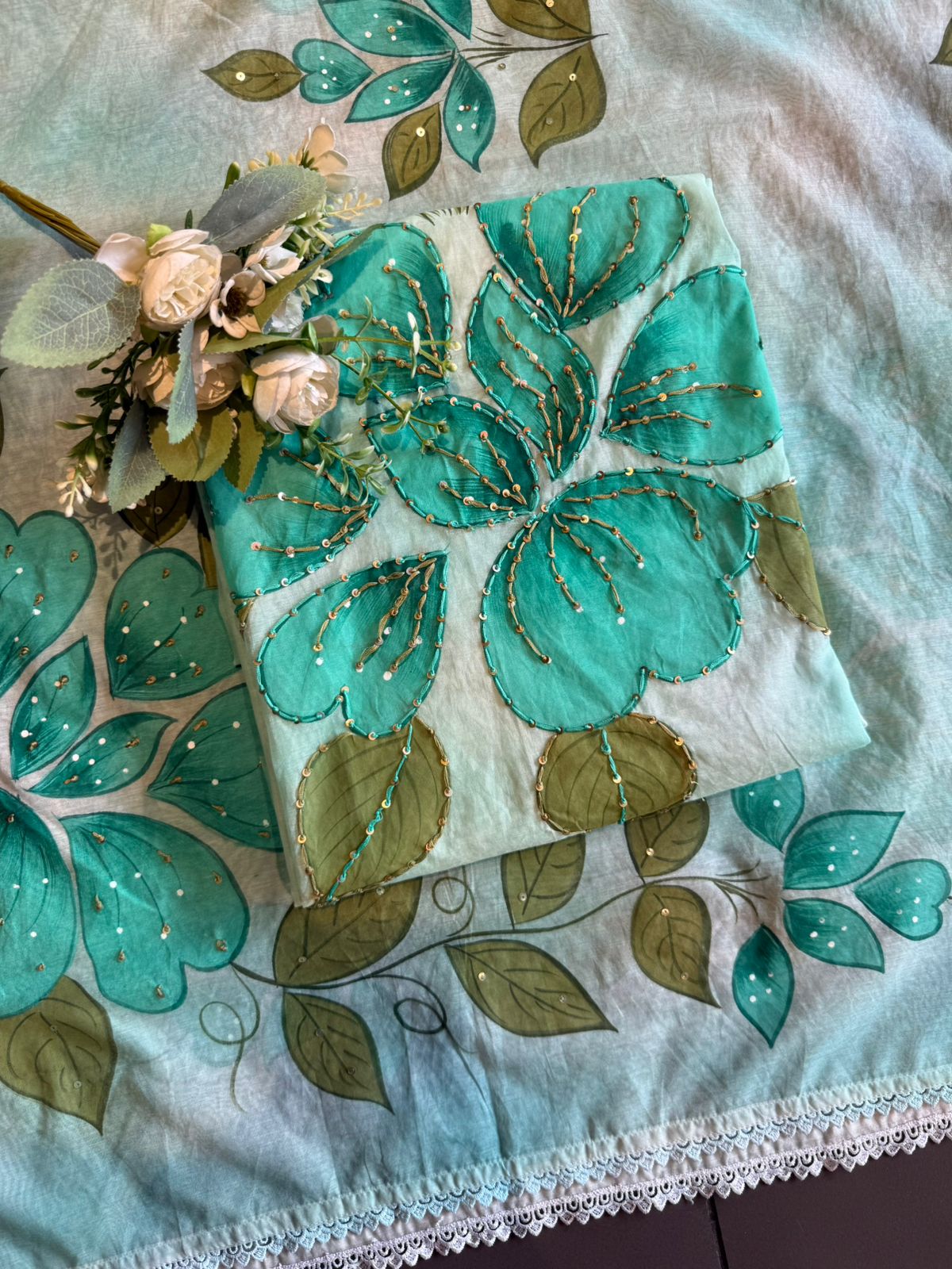 Floral Hand Painted mul cotton Unstitched suit