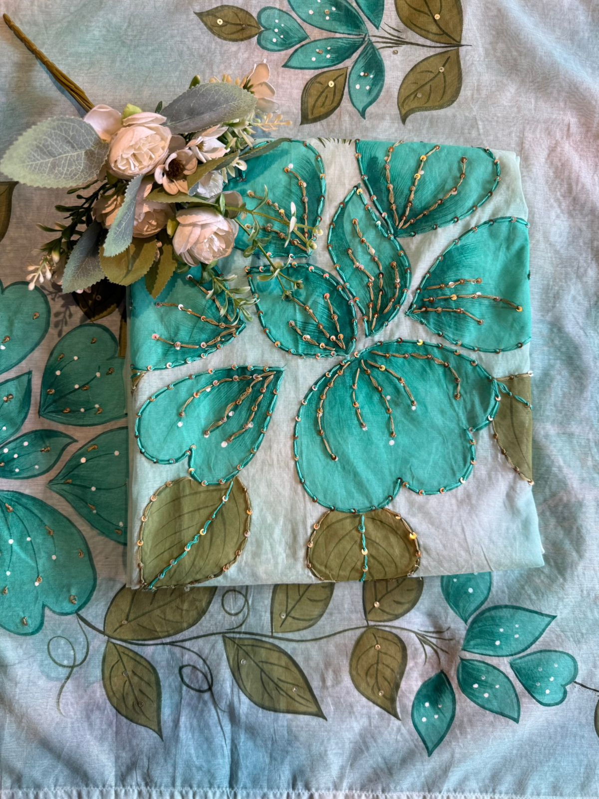 Floral Hand Painted mul cotton Unstitched suit