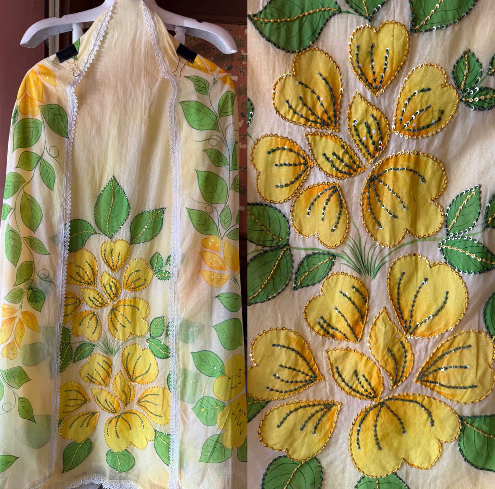 Floral Hand Painted mul cotton Unstitched suit