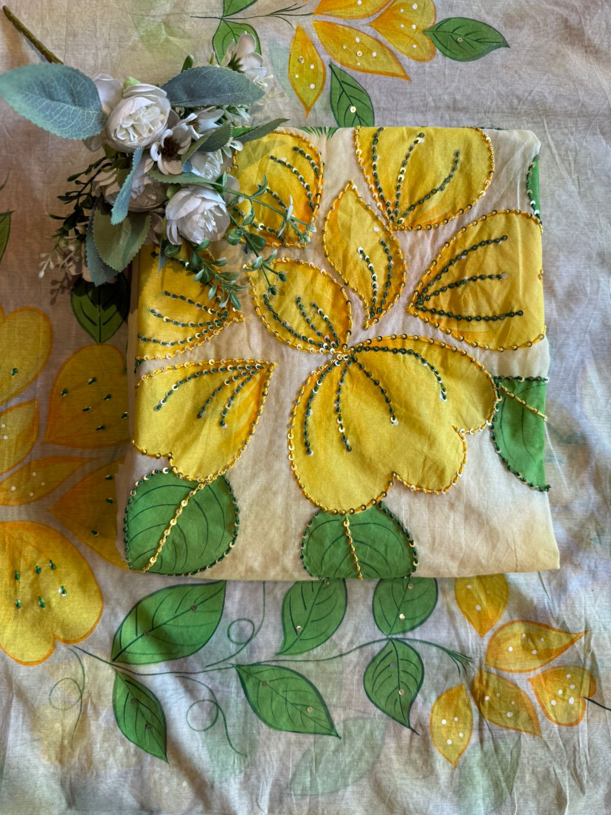 Floral Hand Painted mul cotton Unstitched suit