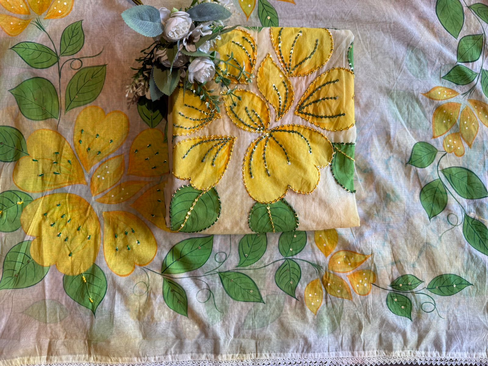 Floral Hand Painted mul cotton Unstitched suit