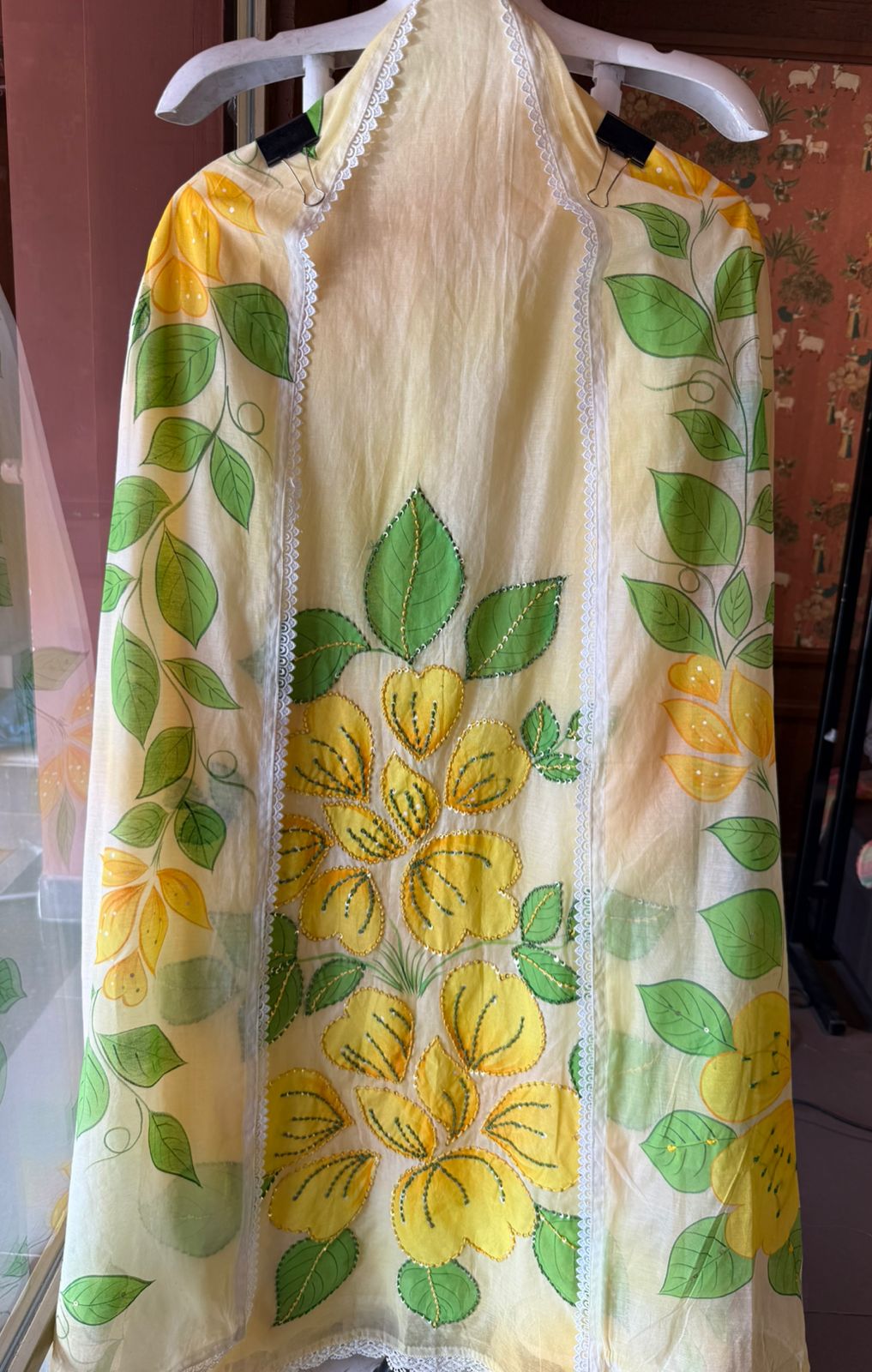 Floral Hand Painted mul cotton Unstitched suit