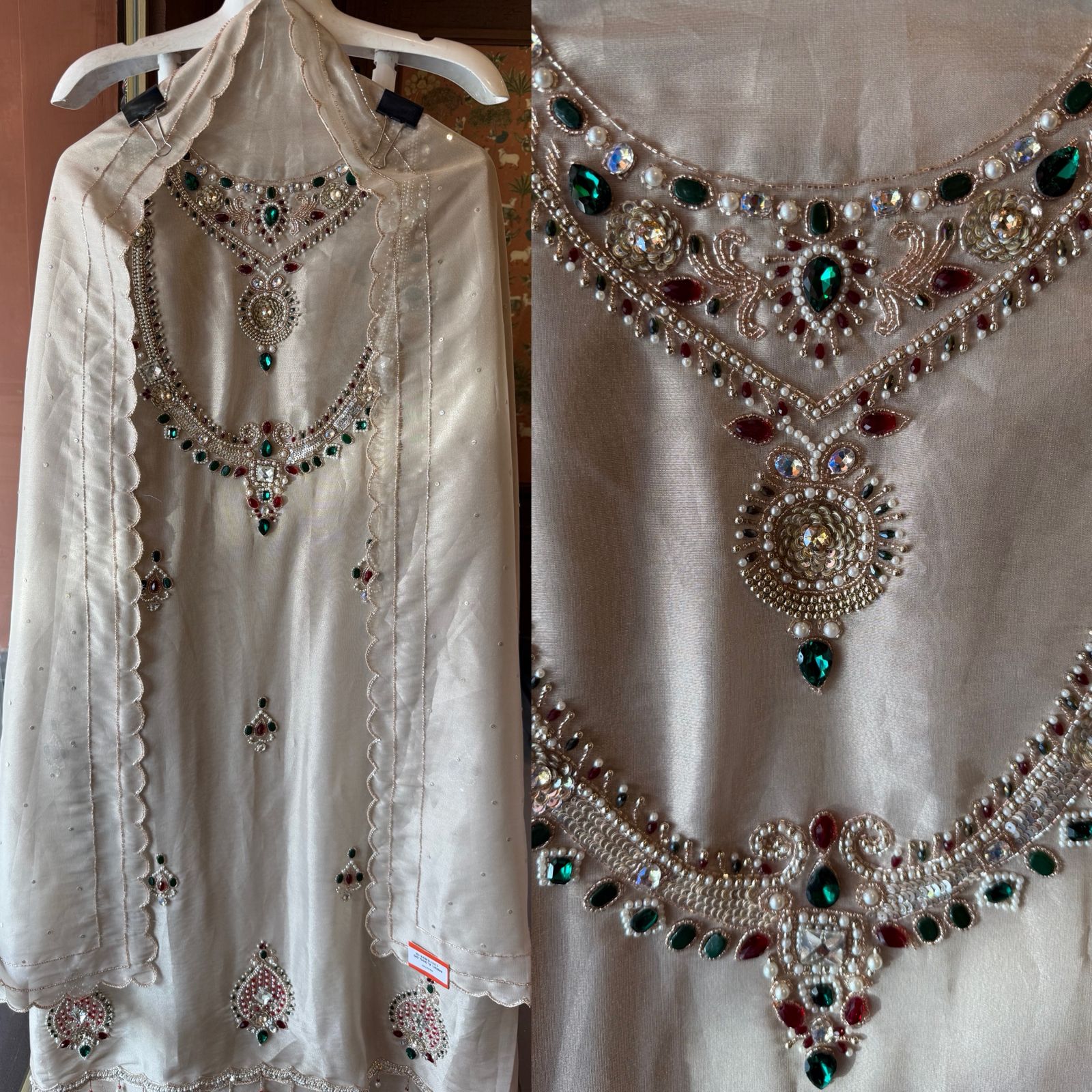 Ivory Hand-Embellished Pearl & Stone Work Kurta Set with Dupatta