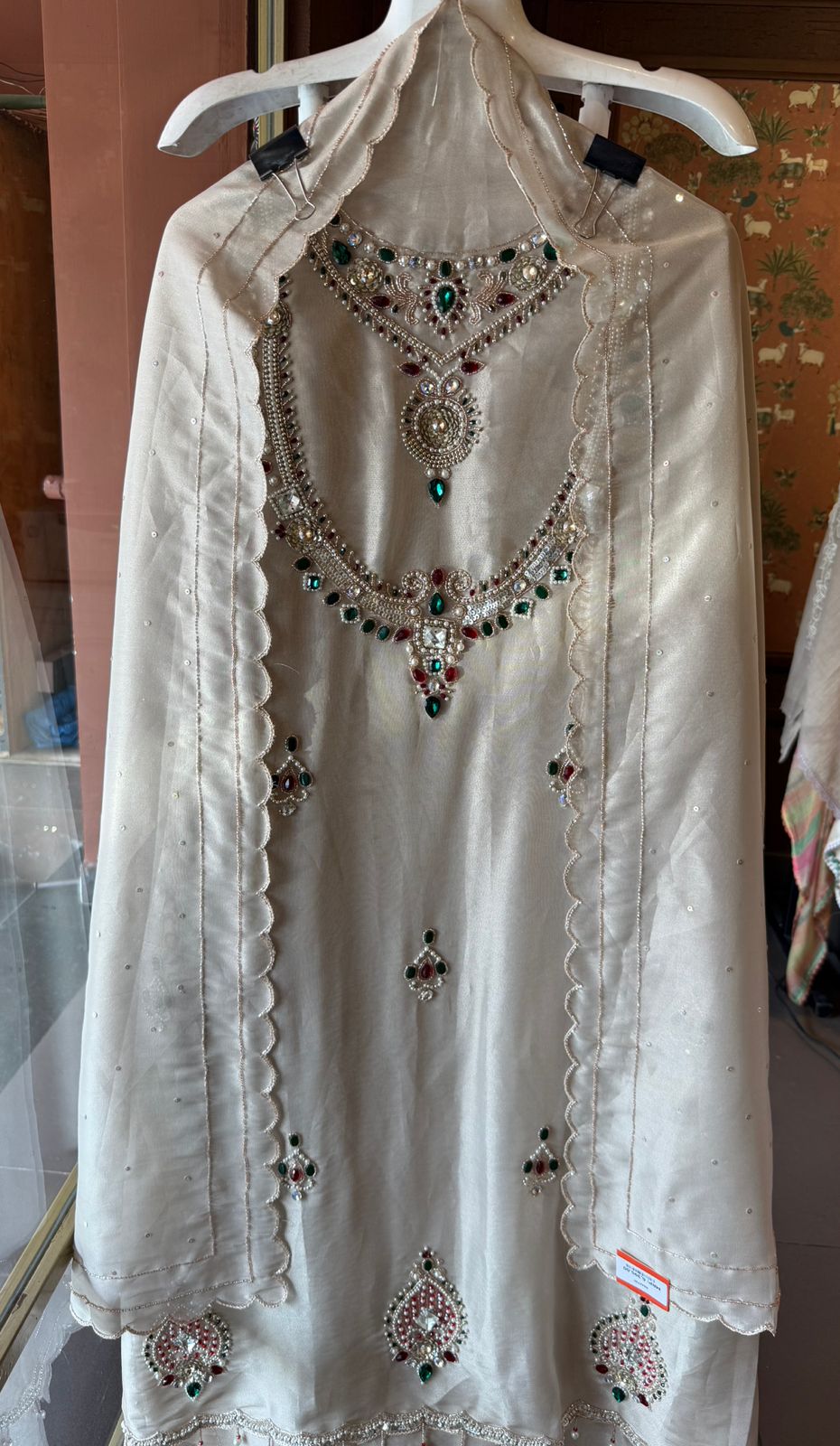 Ivory Hand-Embellished Pearl & Stone Work Kurta Set with Dupatta