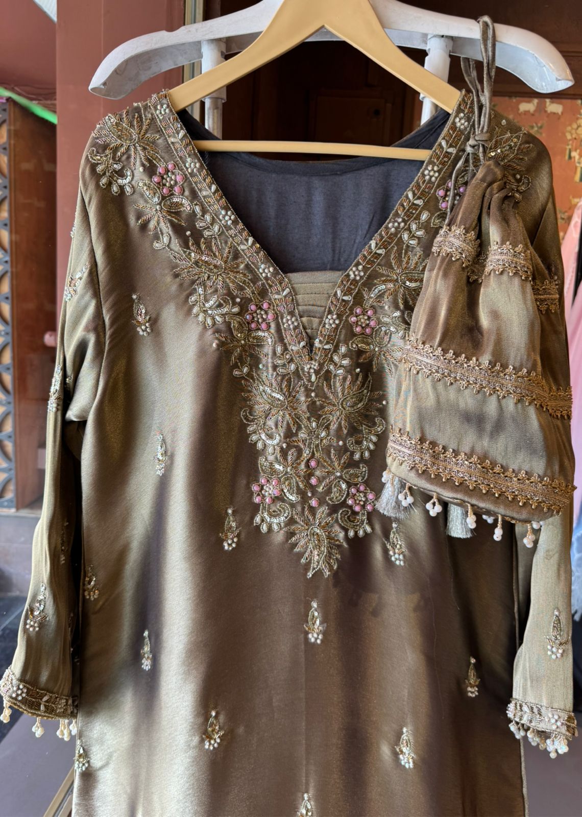 Giraffe tissue Handwork Long dress – Aisha Creations