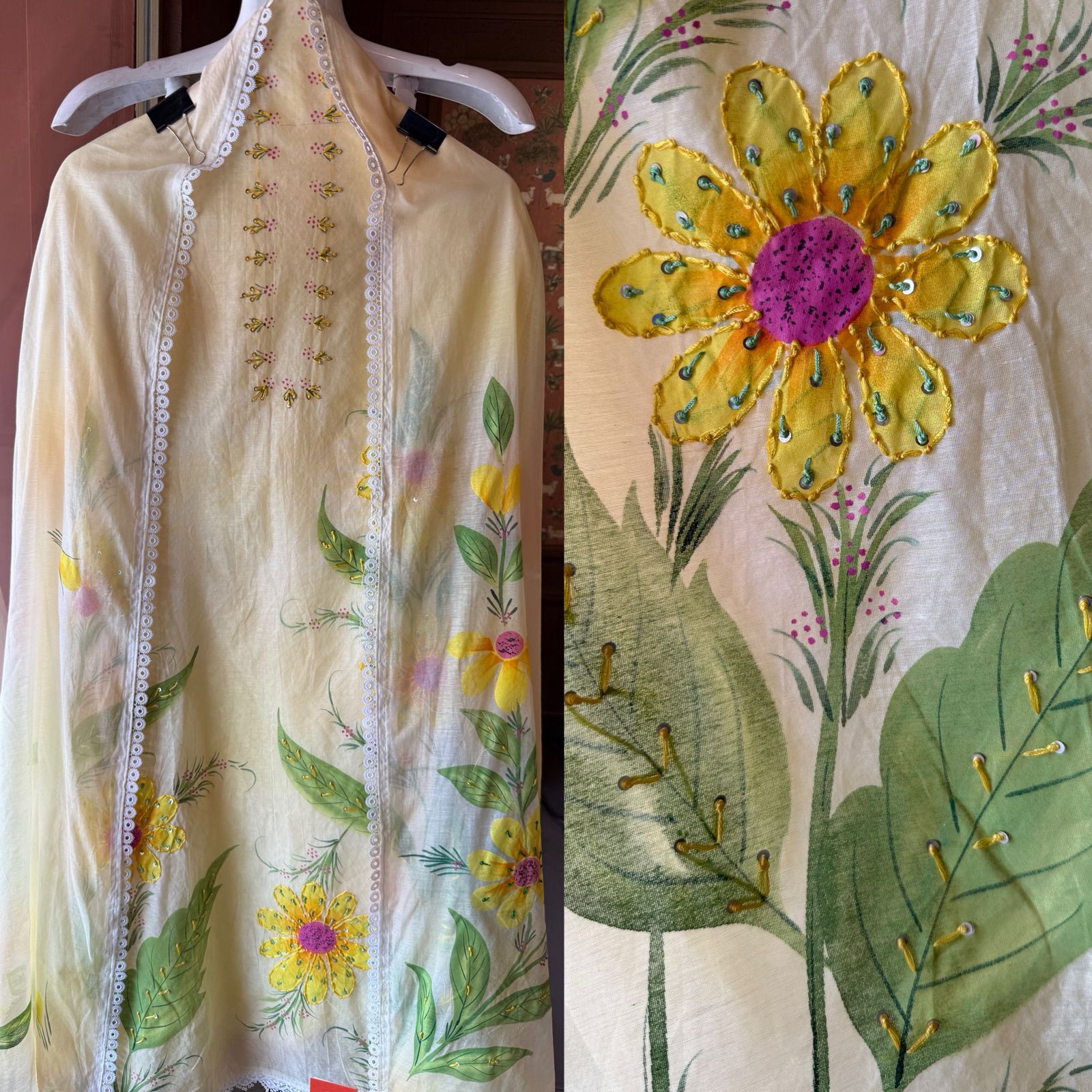Hand-Painted Floral Mul cotton Sui