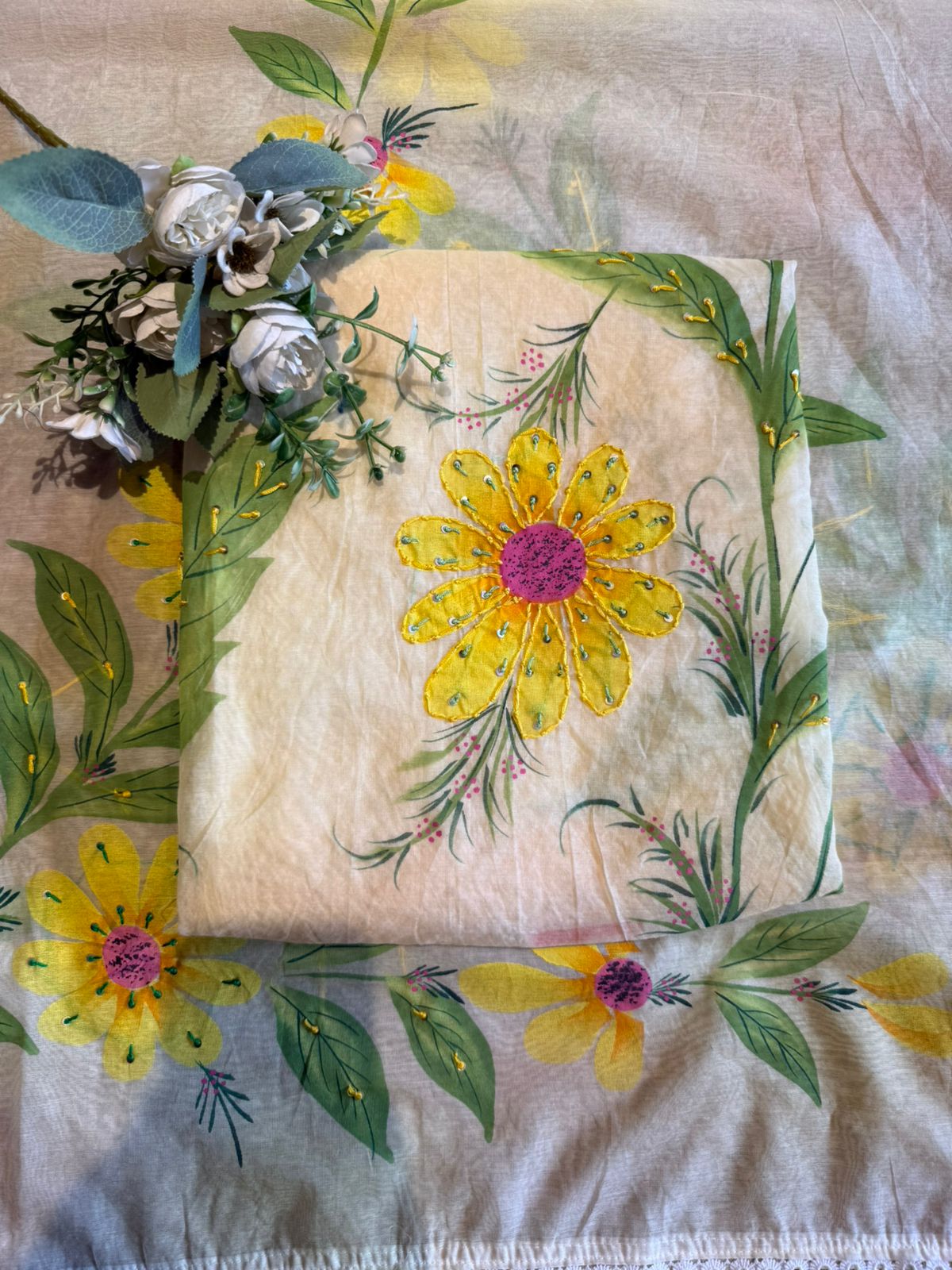 Hand-Painted Floral Mul cotton Sui