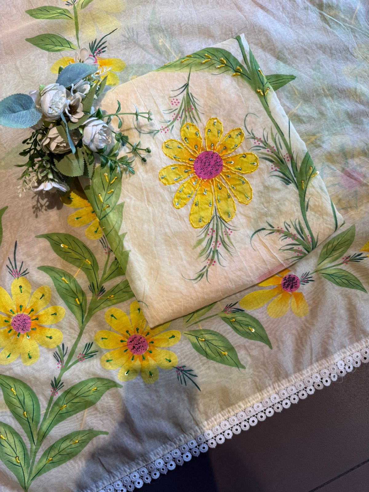Hand-Painted Floral Mul cotton Sui