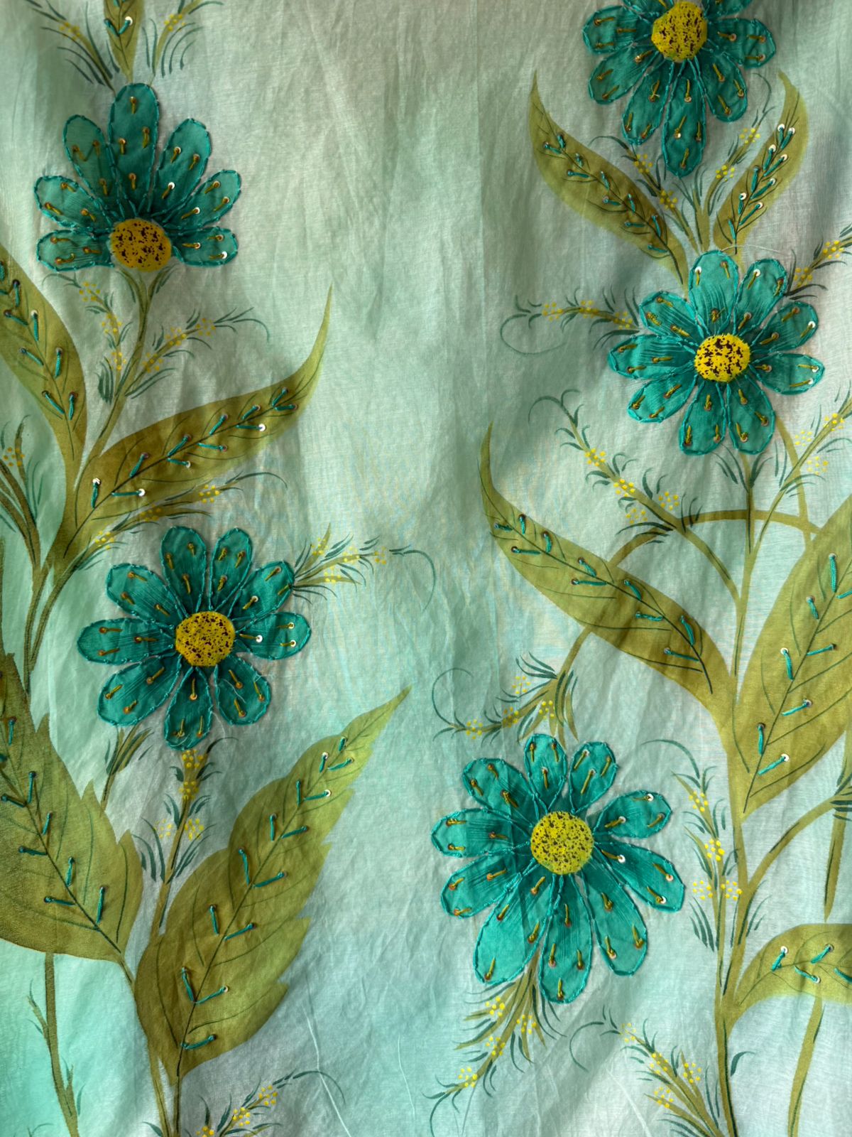 Hand-Painted Floral Mul cotton Suit