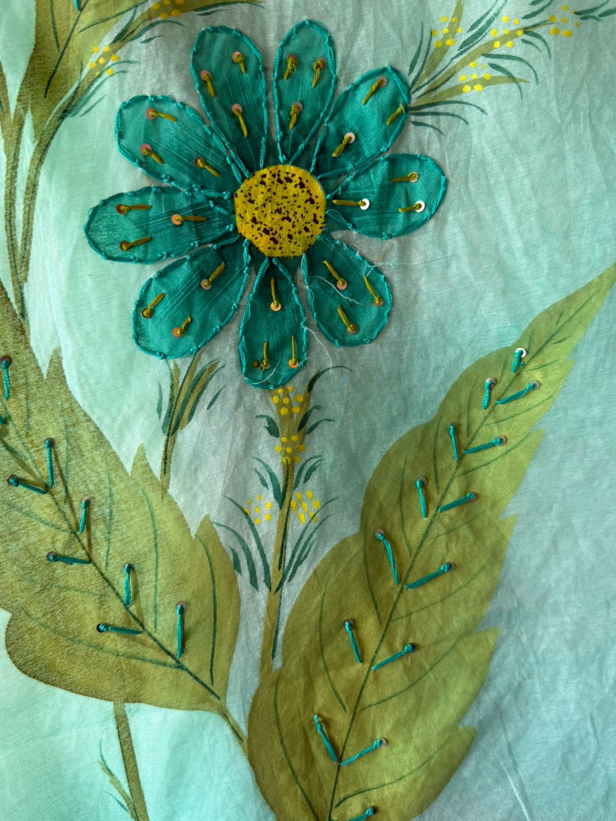 Hand-Painted Floral Mul cotton Suit