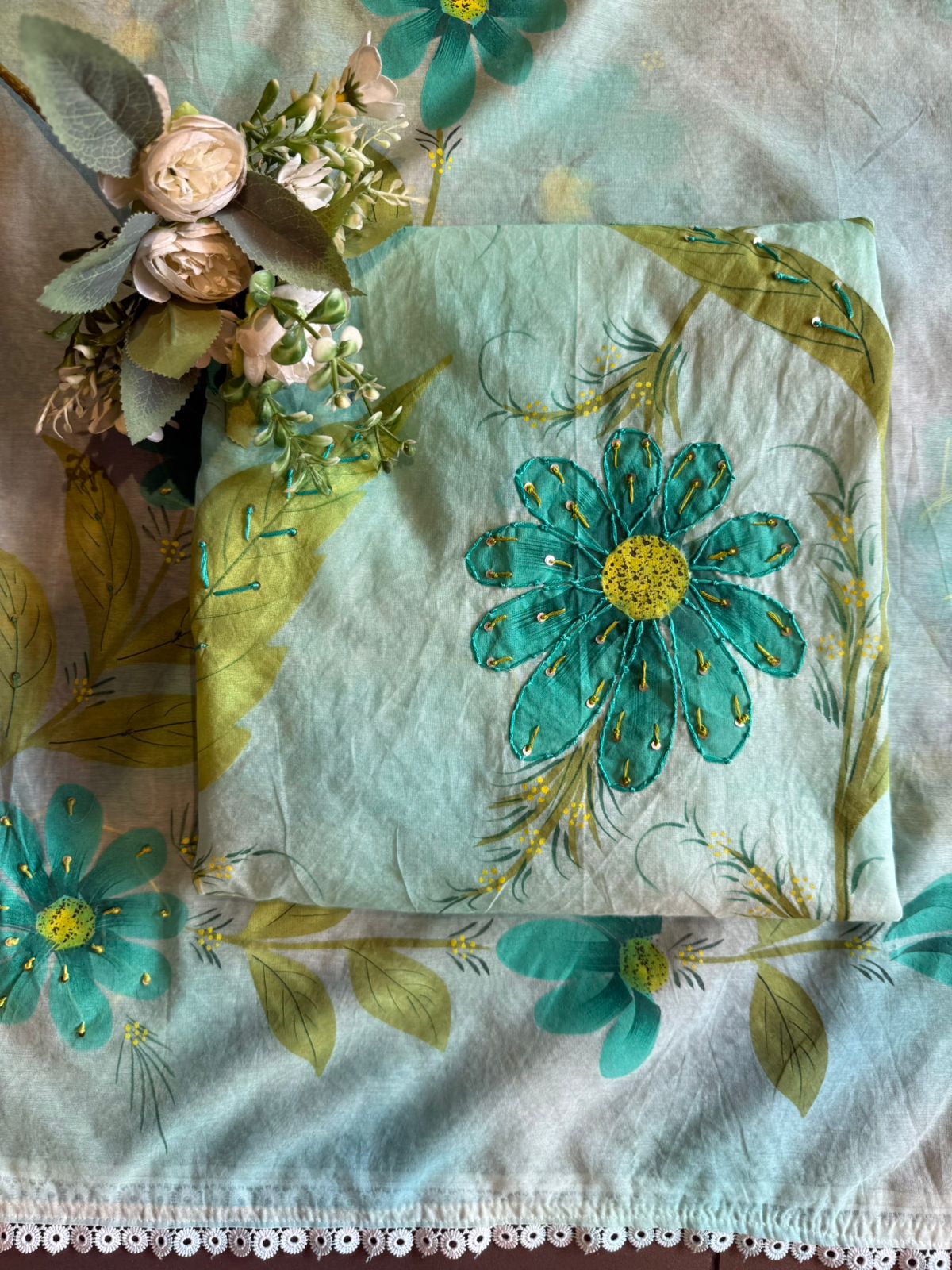 Hand-Painted Floral Mul cotton Suit