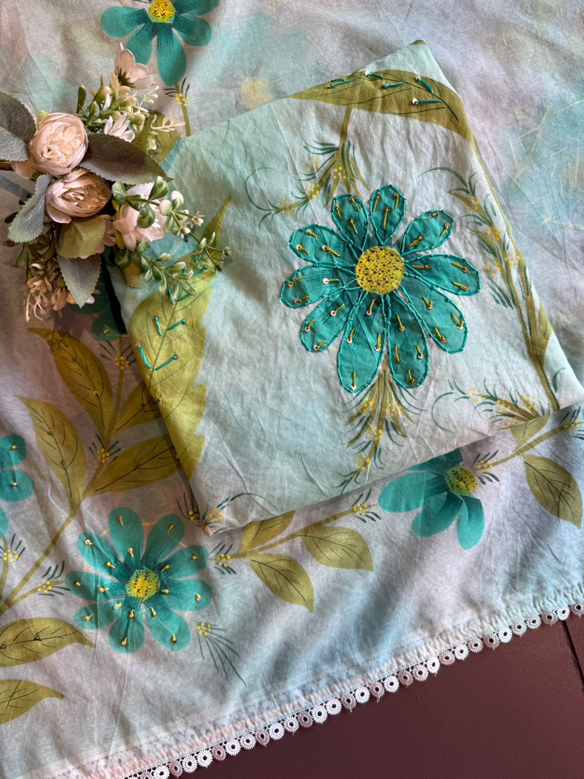 Hand-Painted Floral Mul cotton Suit