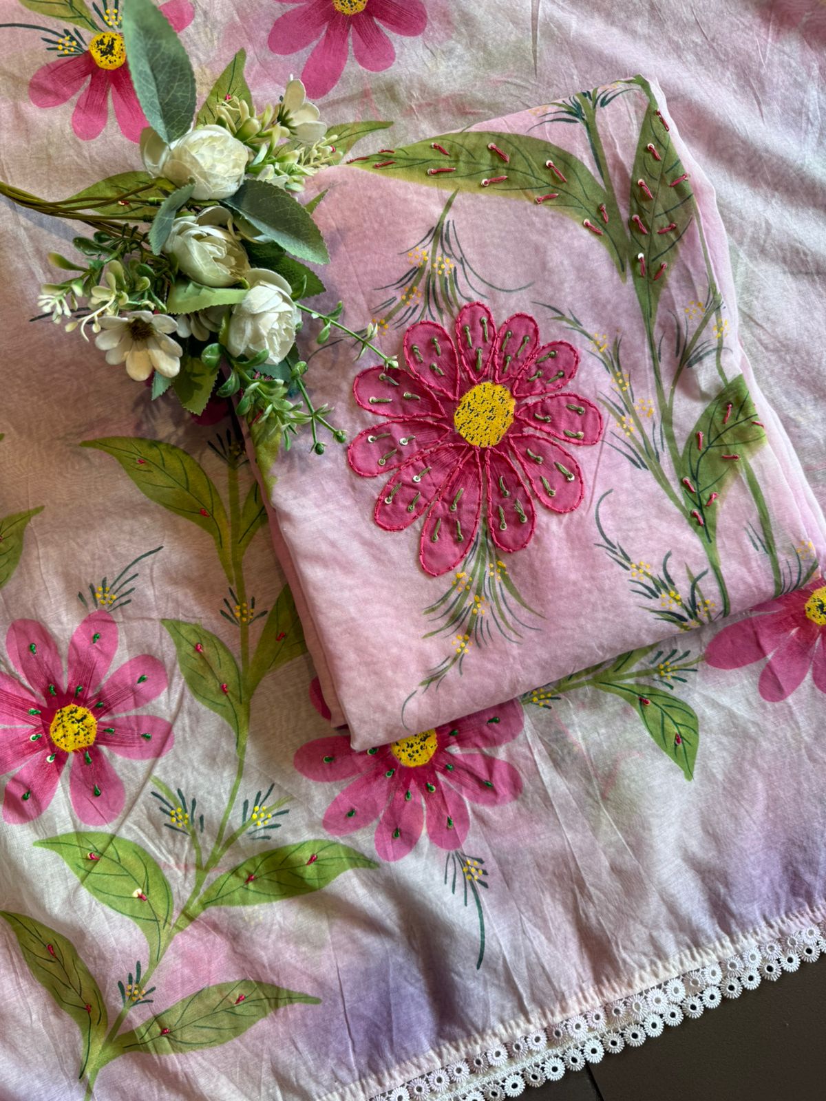 Hand-Painted Floral Mul cotton Suit