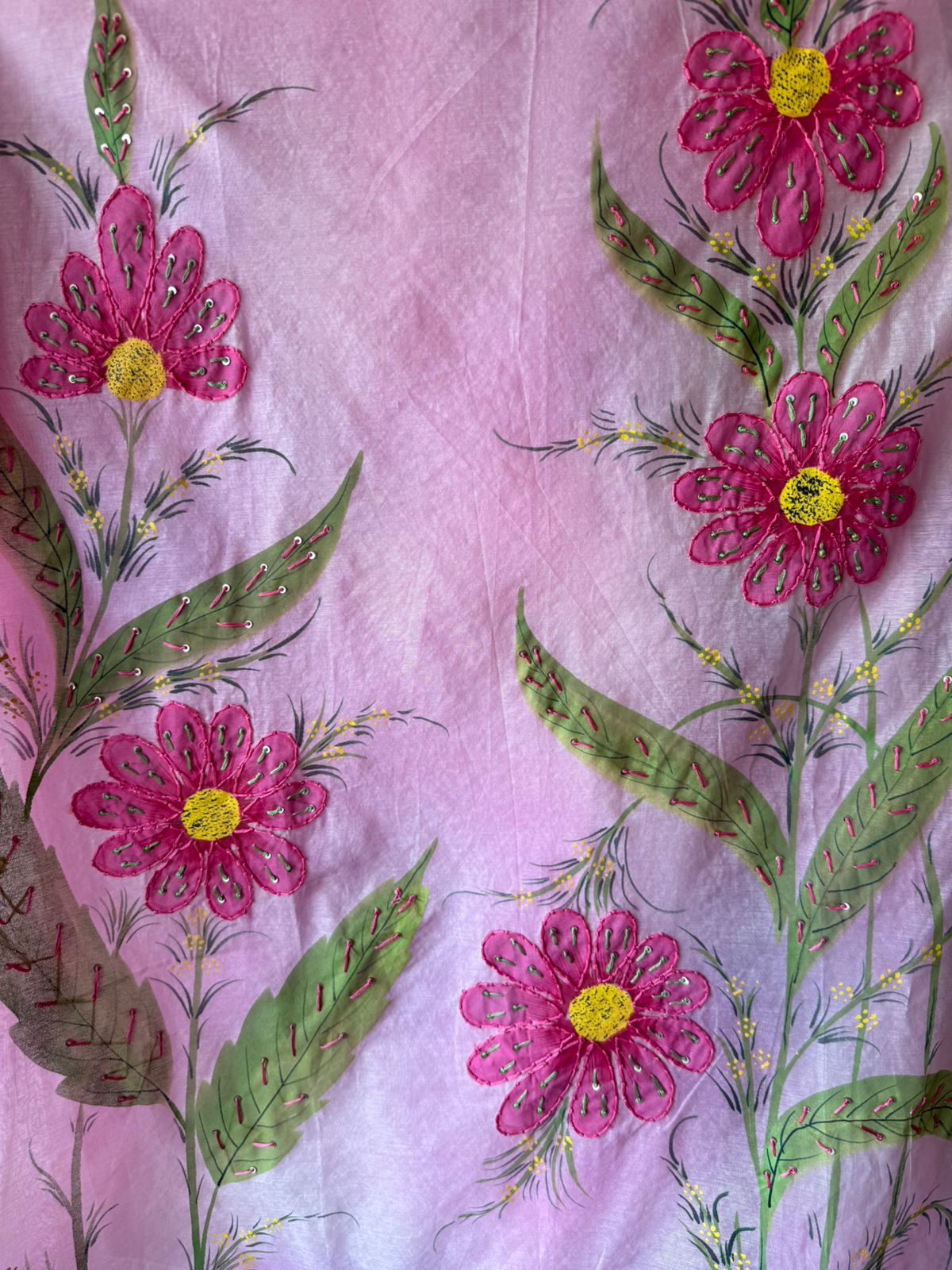 Hand-Painted Floral Mul cotton Suit