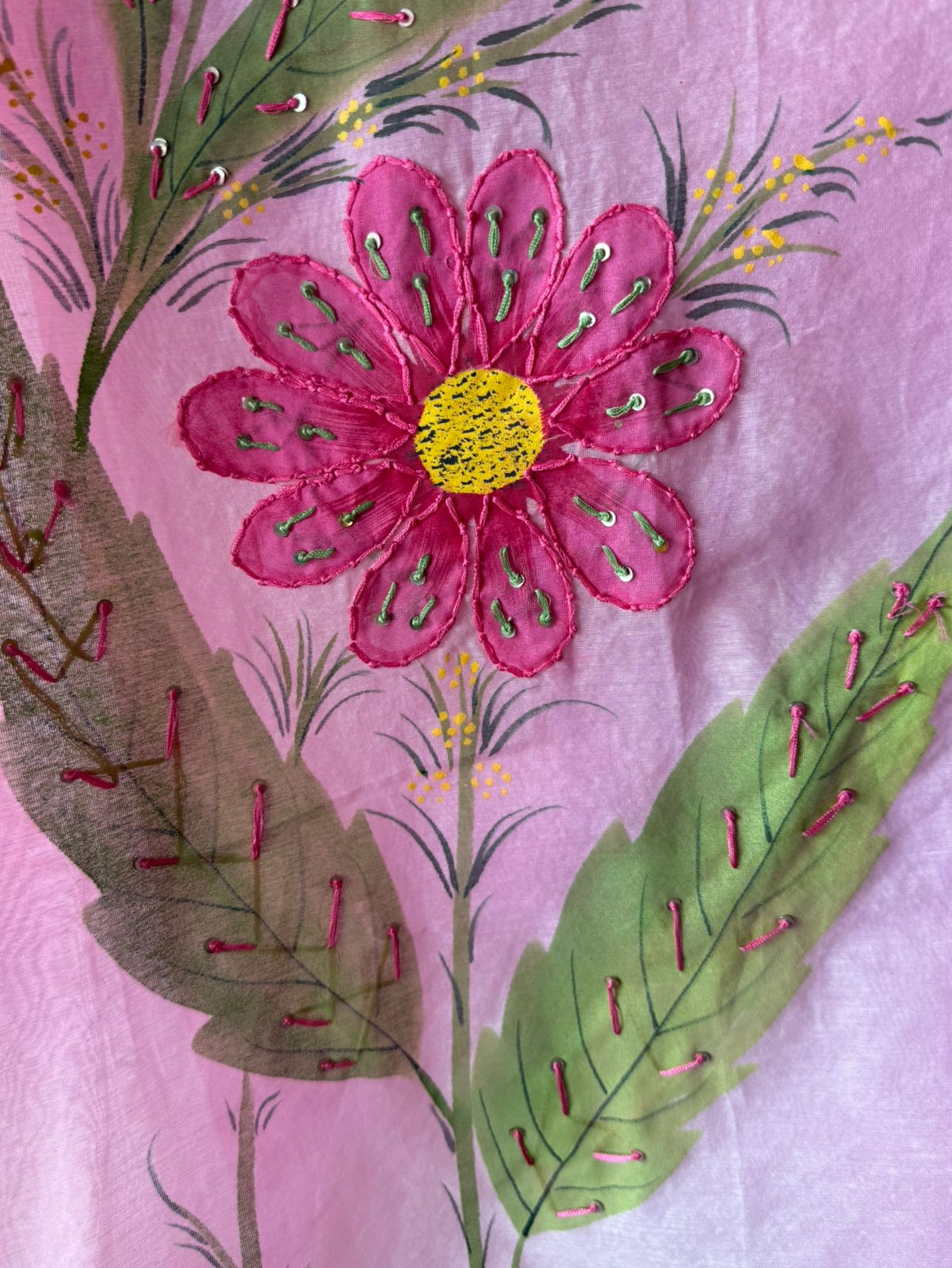 Hand-Painted Floral Mul cotton Suit