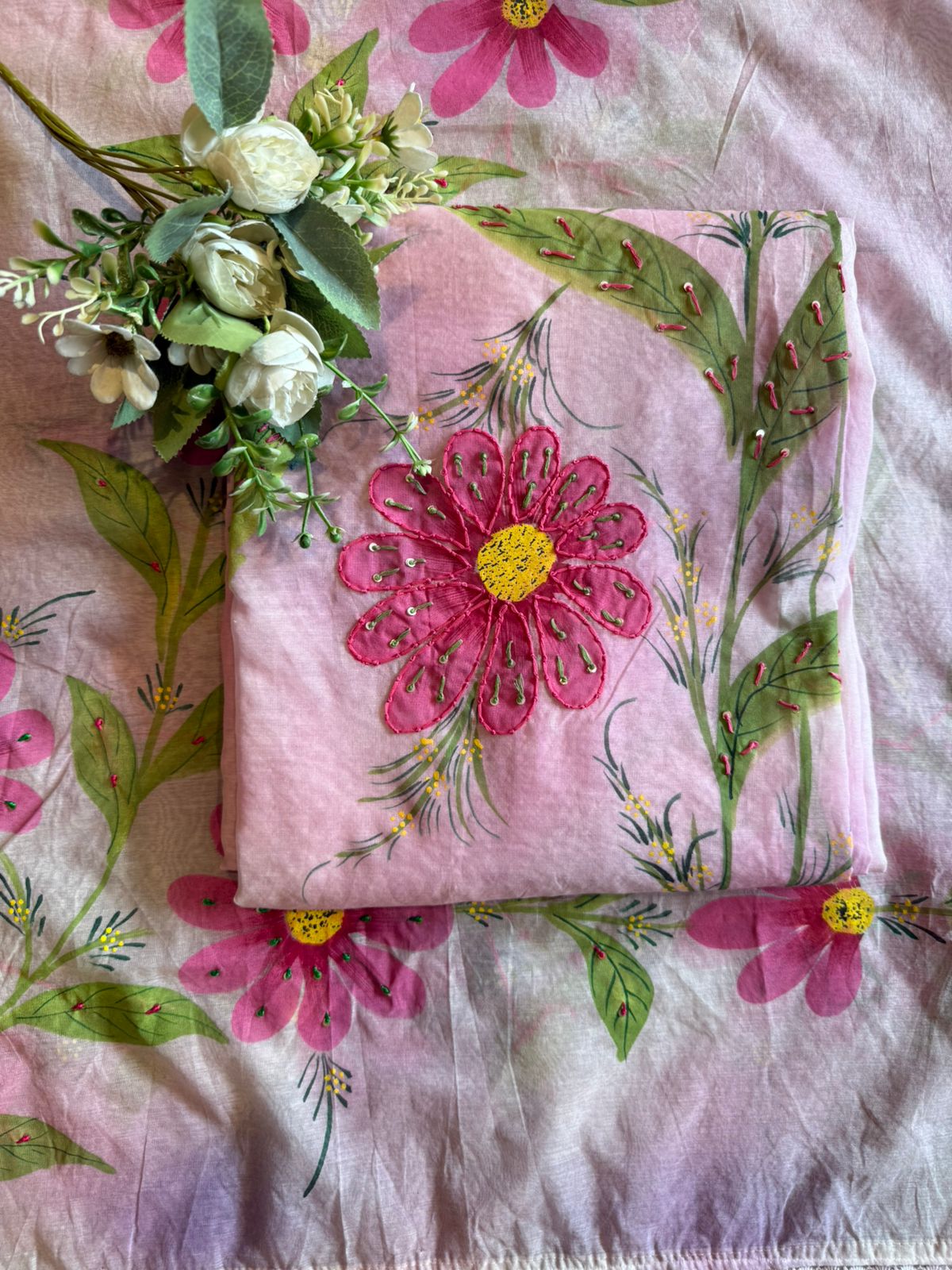 Hand-Painted Floral Mul cotton Suit