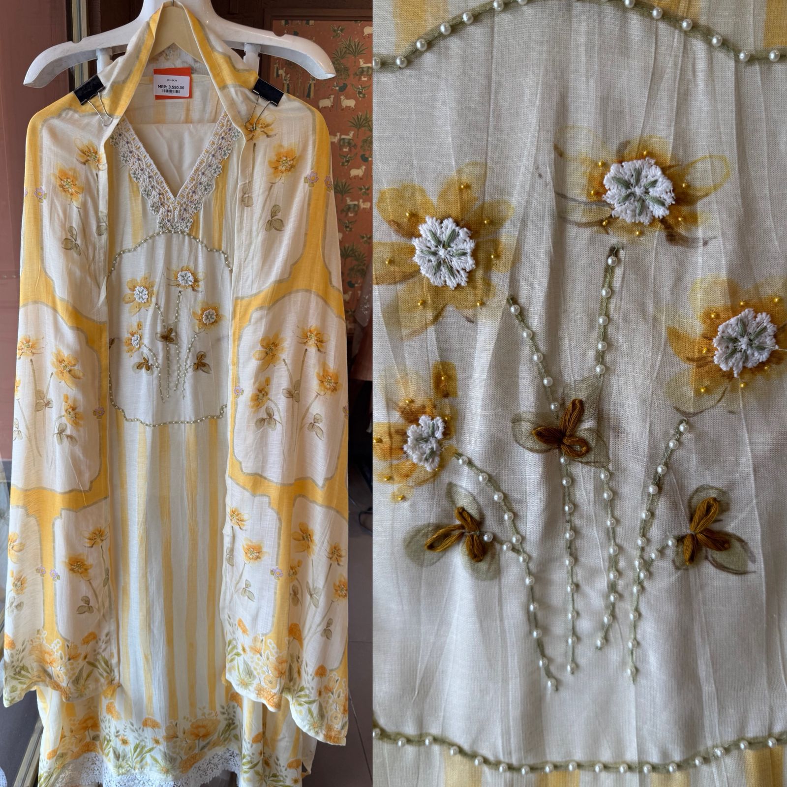 Elegant Floral Unstitched suit Set on Pure Muslin