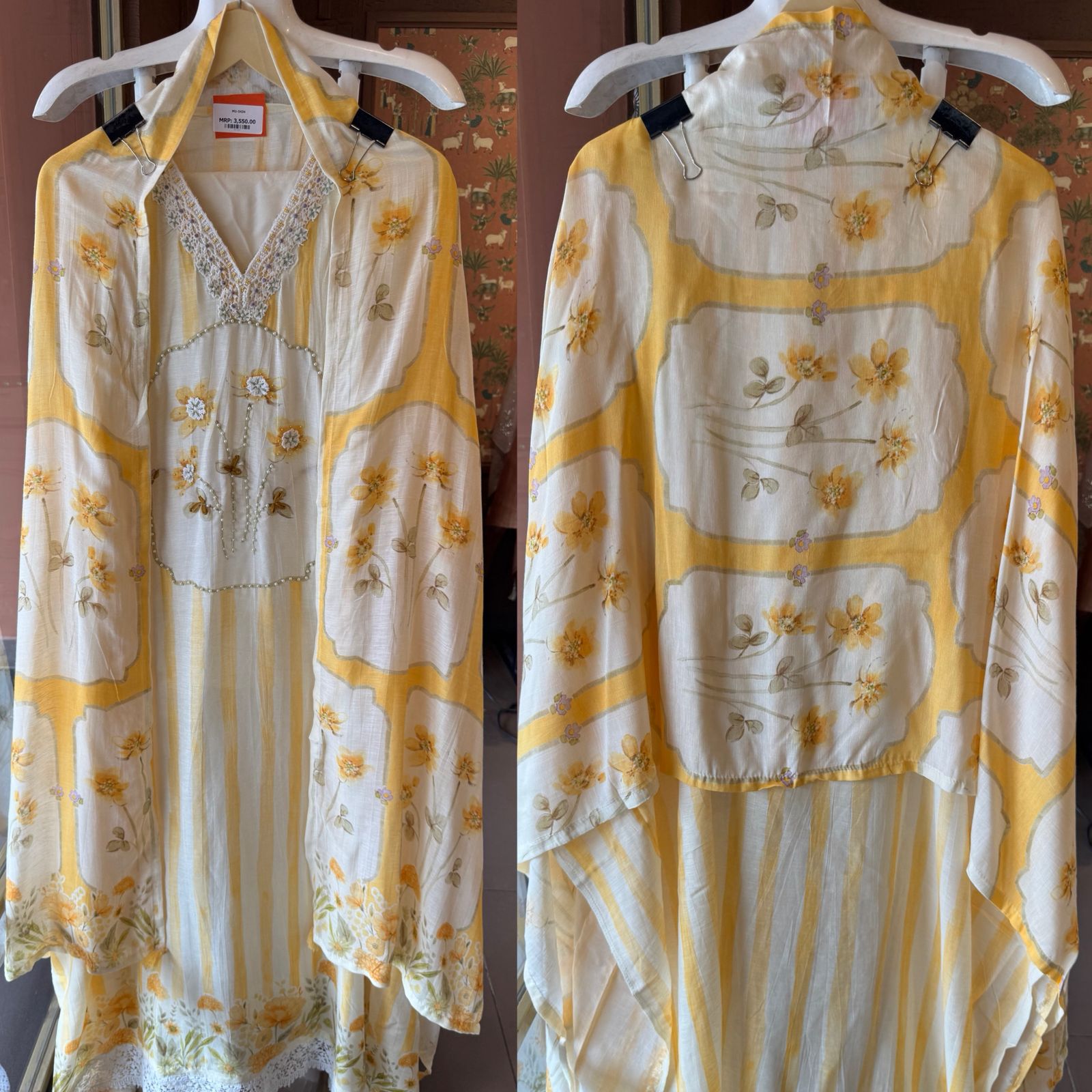 Elegant Floral Unstitched suit Set on Pure Muslin