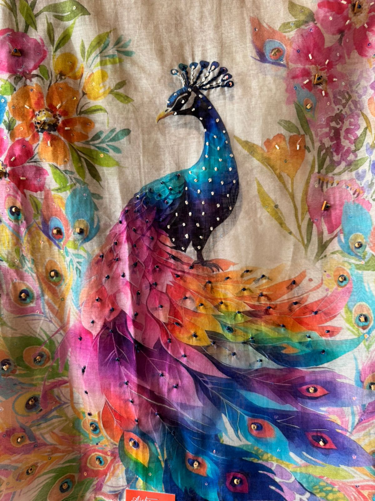 Pastel Floral Peacock Printed Dupatta