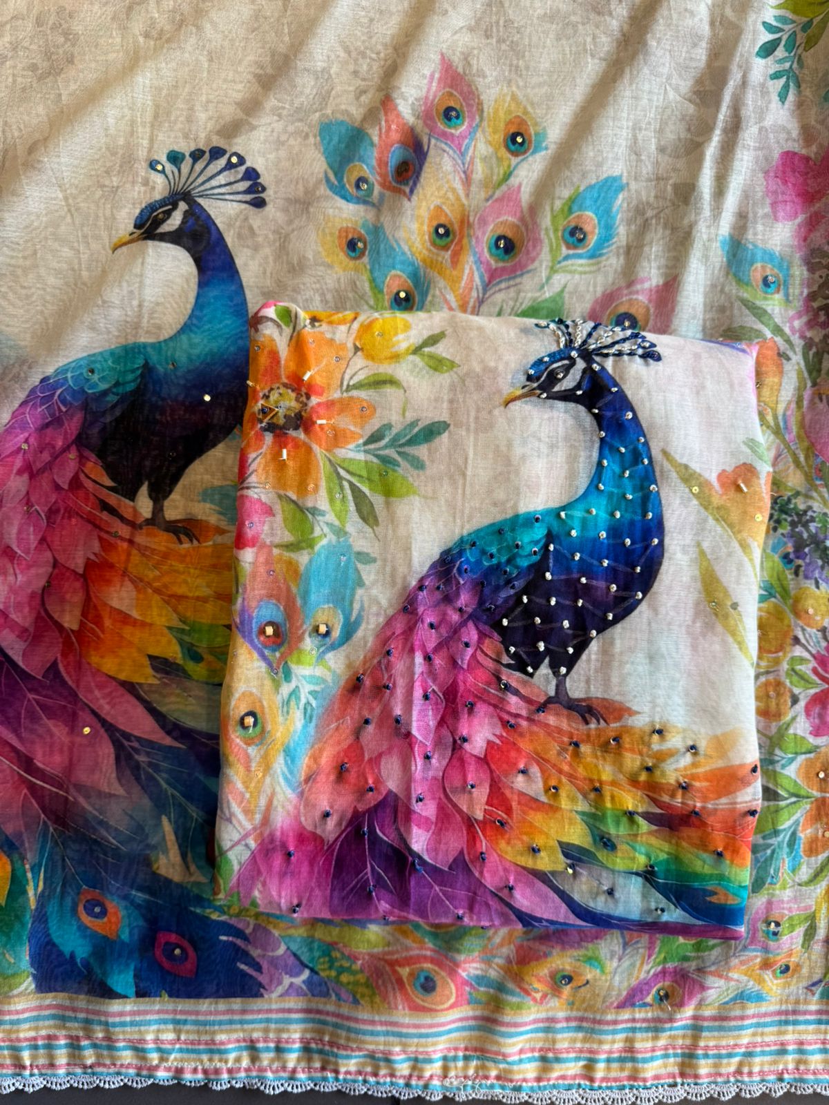 Pastel Floral Peacock Printed Dupatta