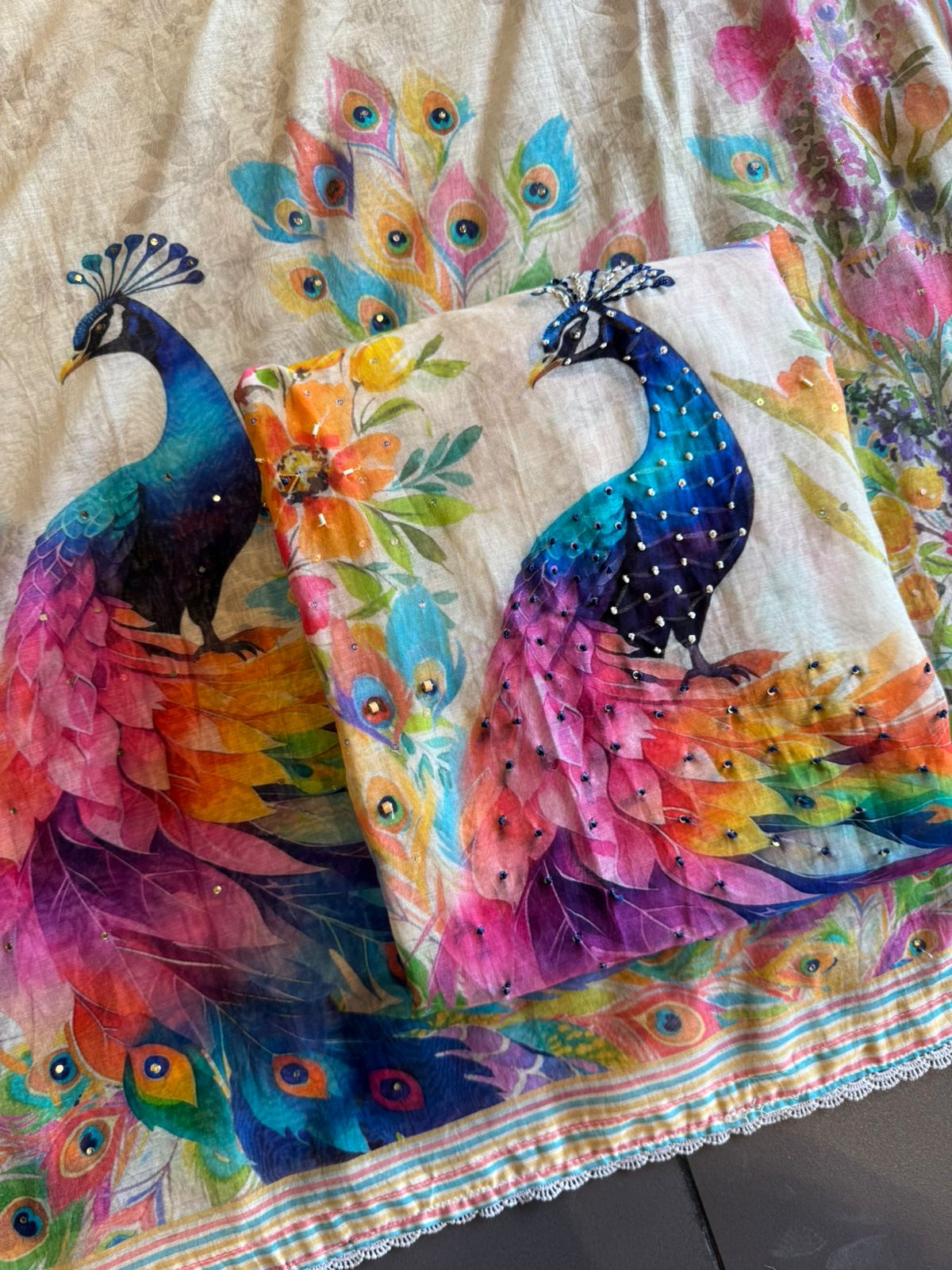 Pastel Floral Peacock Printed Dupatta