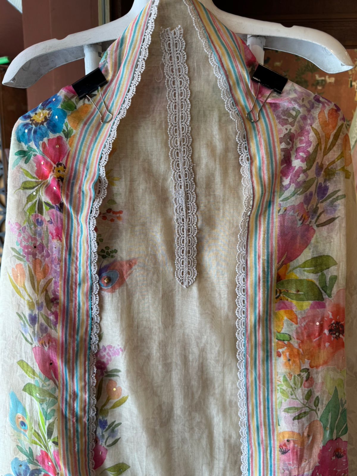 Pastel Floral Peacock Printed Dupatta