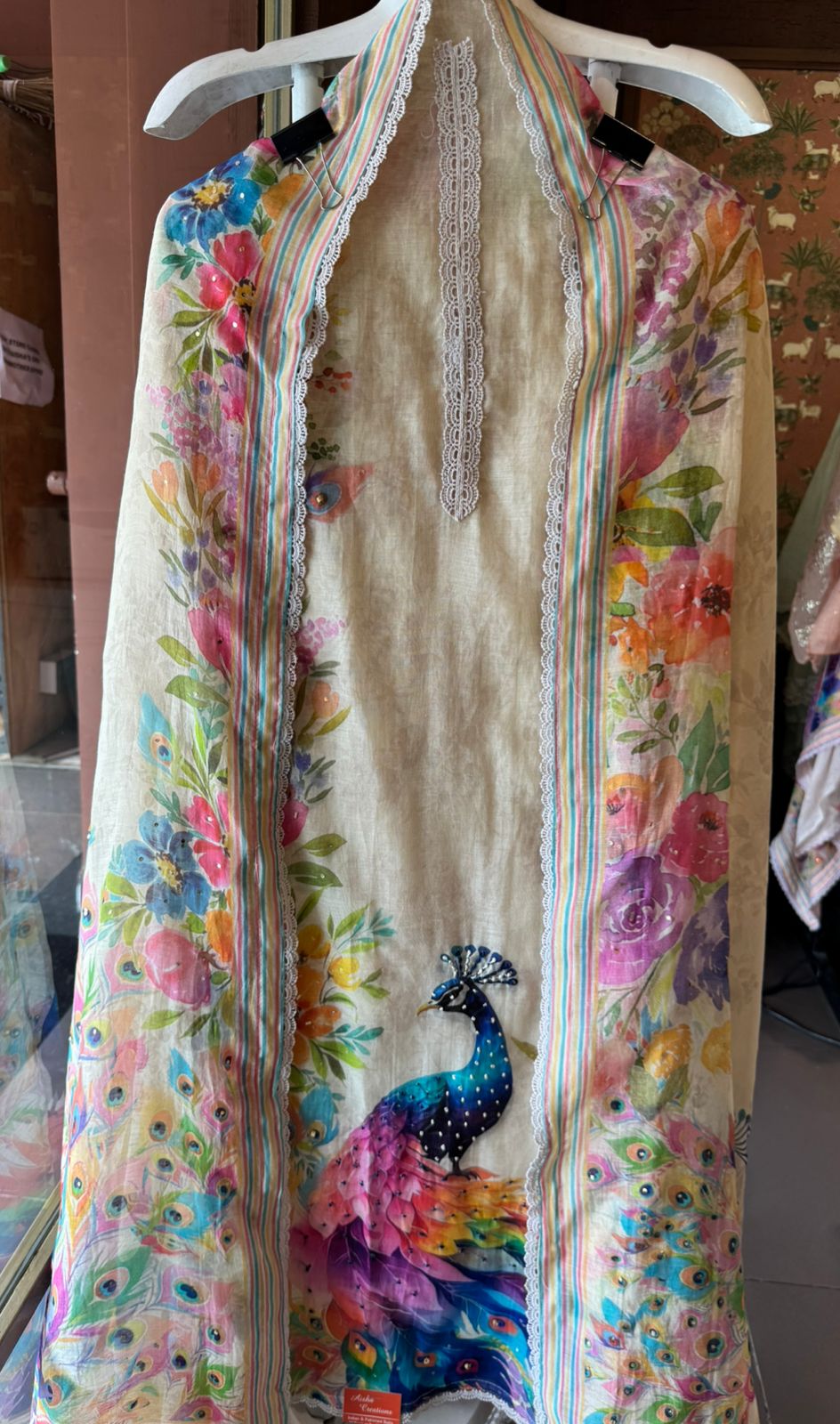 Pastel Floral Peacock Printed Dupatta