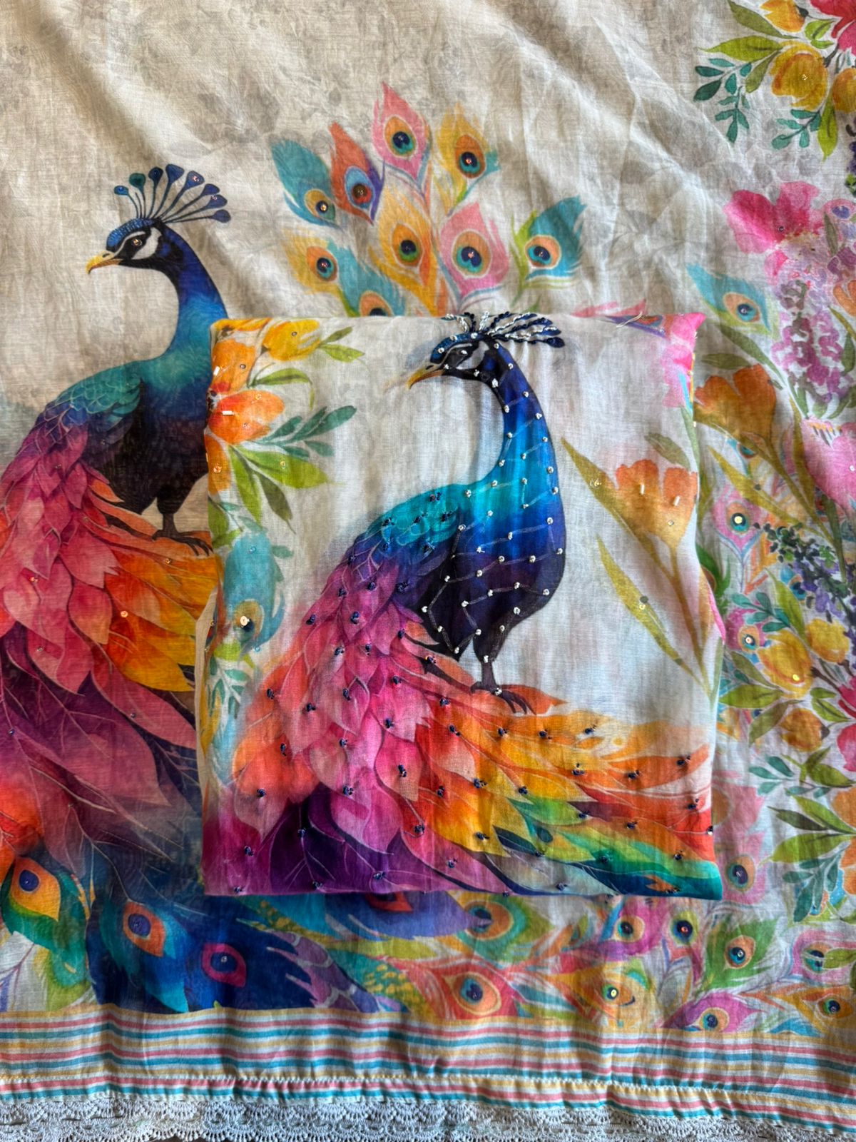 Pastel Floral Peacock Printed Dupatta