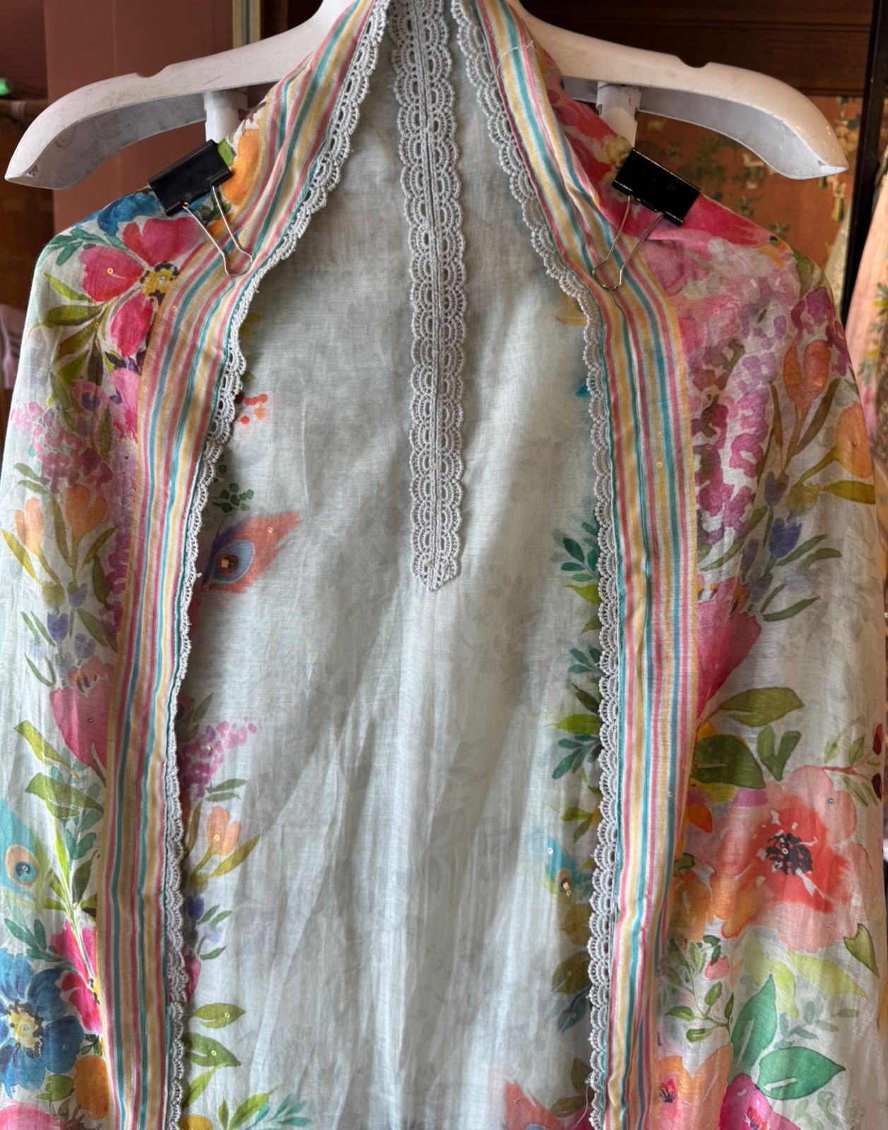 Pastel Floral Peacock Printed Dupatta