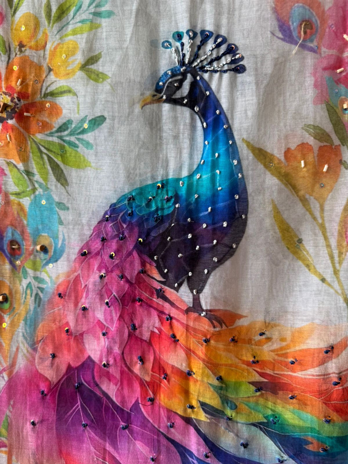 Pastel Floral Peacock Printed Dupatta