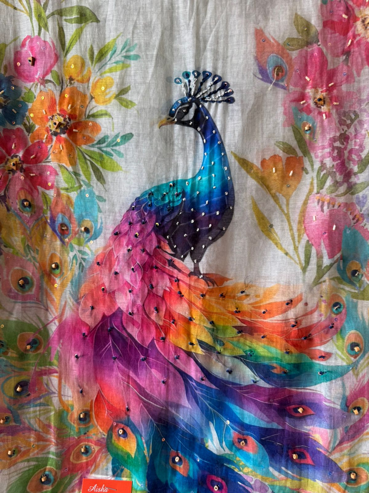 Pastel Floral Peacock Printed Dupatta