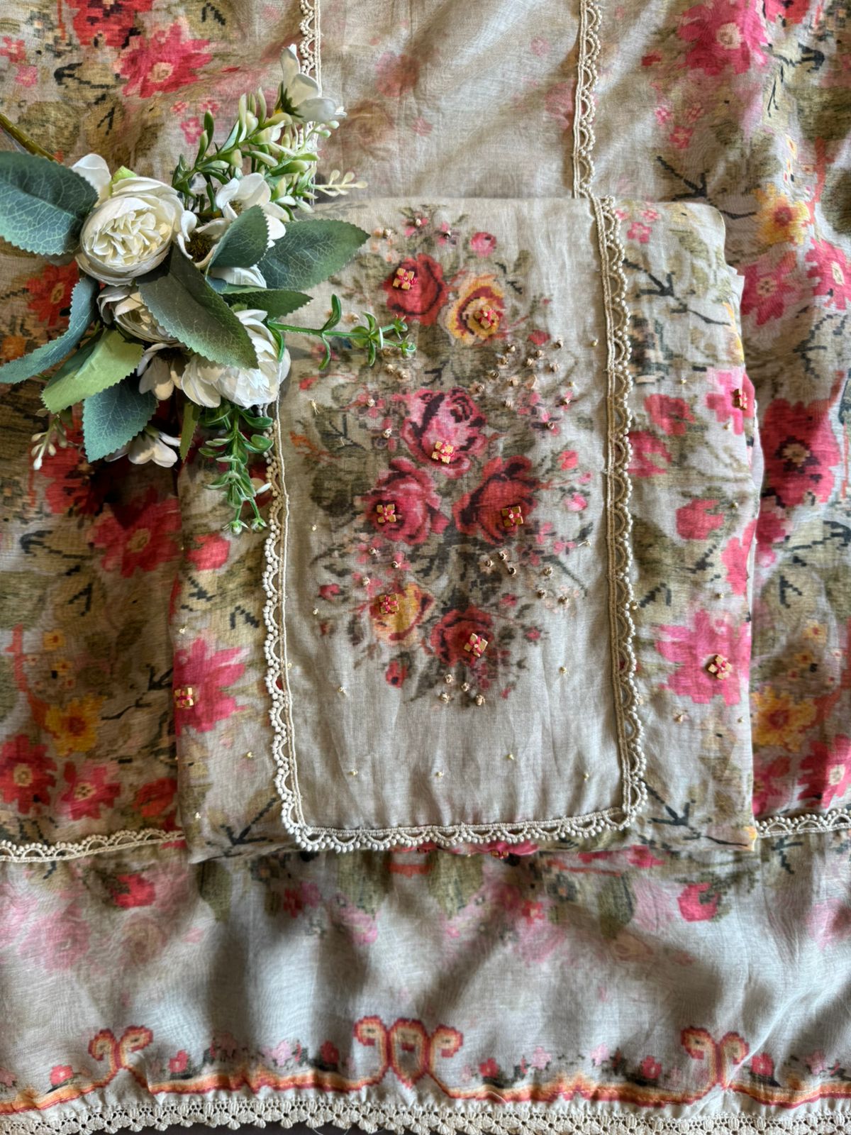 Floral Printed Unstitched suit