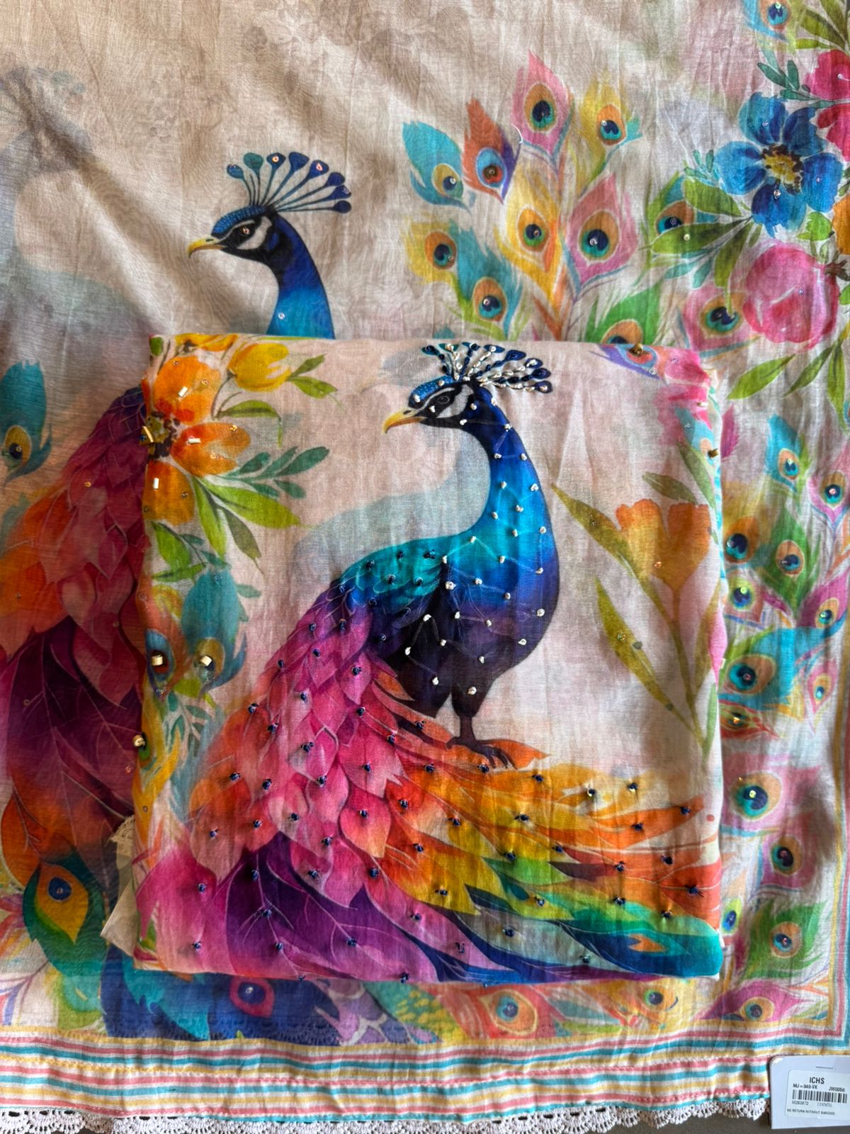 Pastel Floral Peacock Printed Dupatta