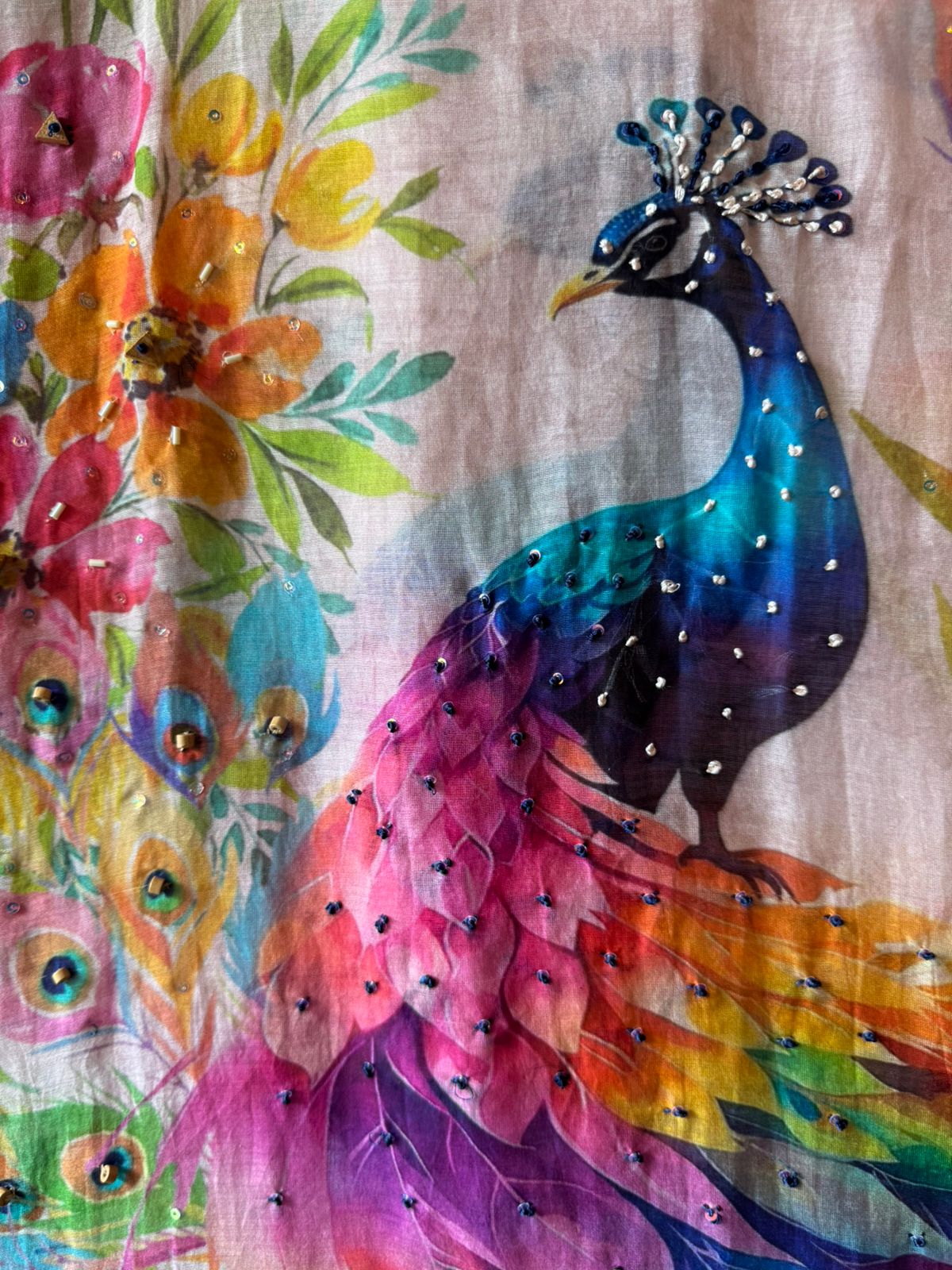 Pastel Floral Peacock Printed Dupatta