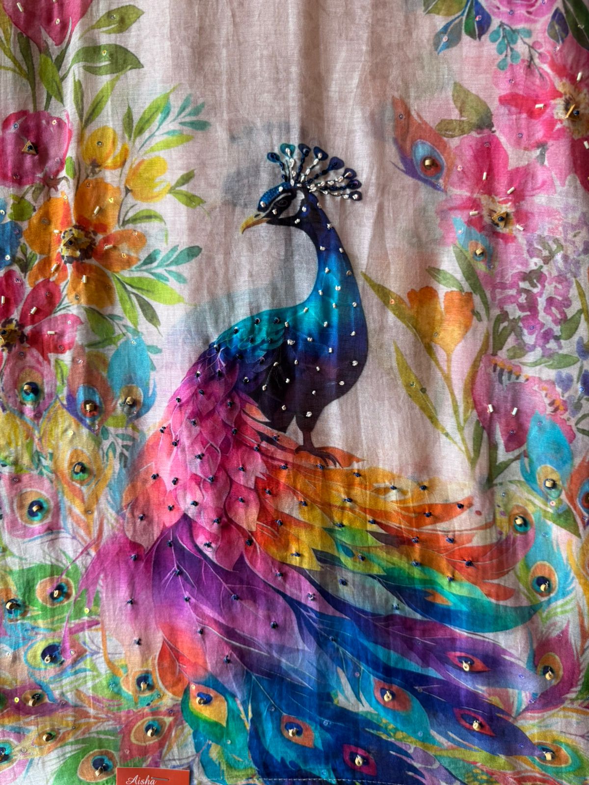 Pastel Floral Peacock Printed Dupatta