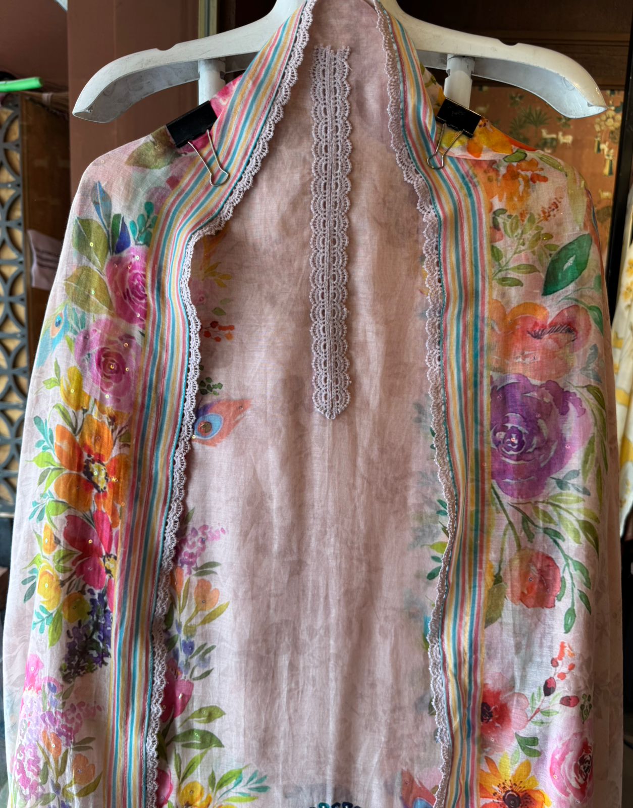 Pastel Floral Peacock Printed Dupatta