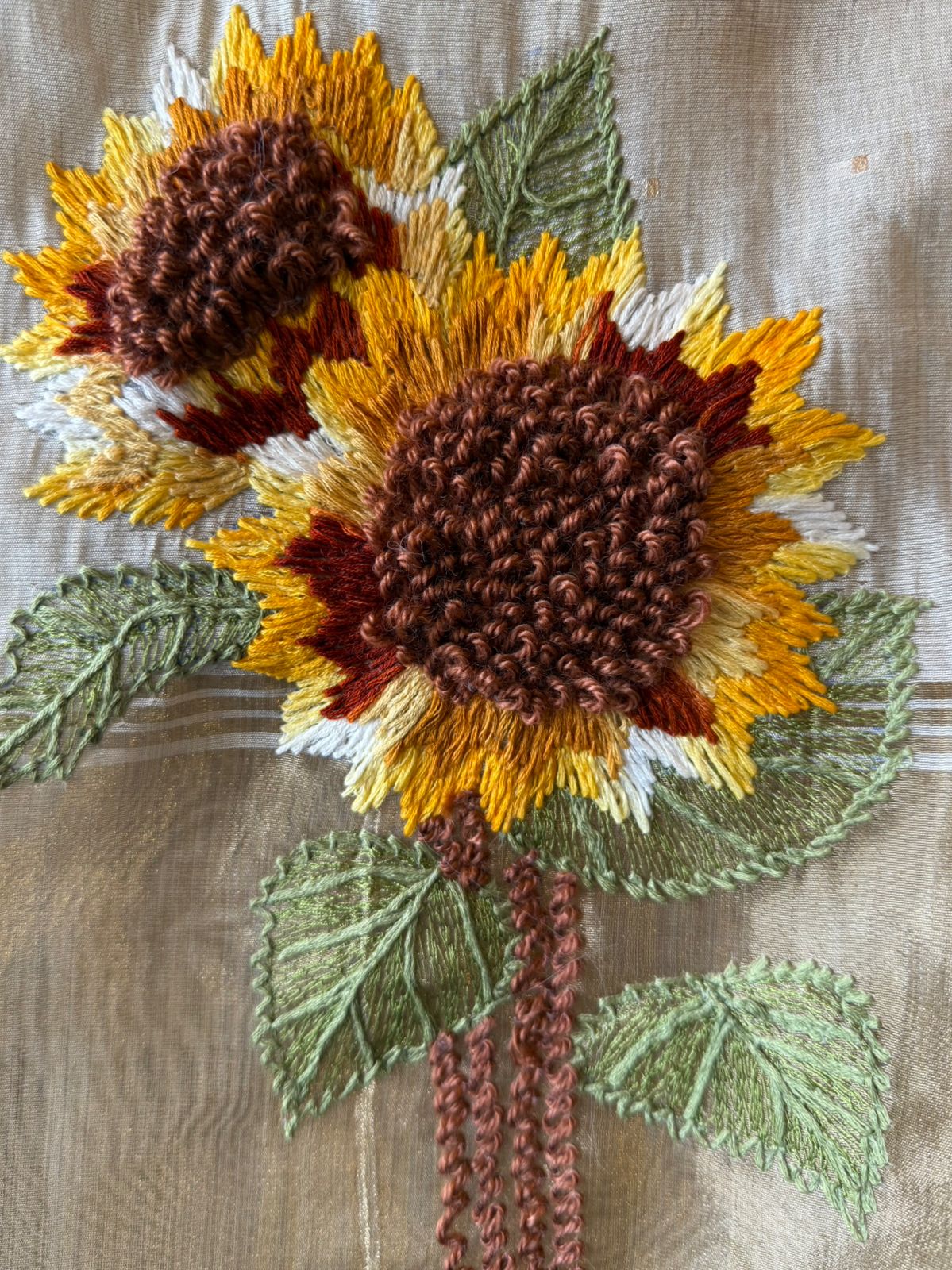 Ivory Hand-Embroidered Sunflower Unstitched Suit