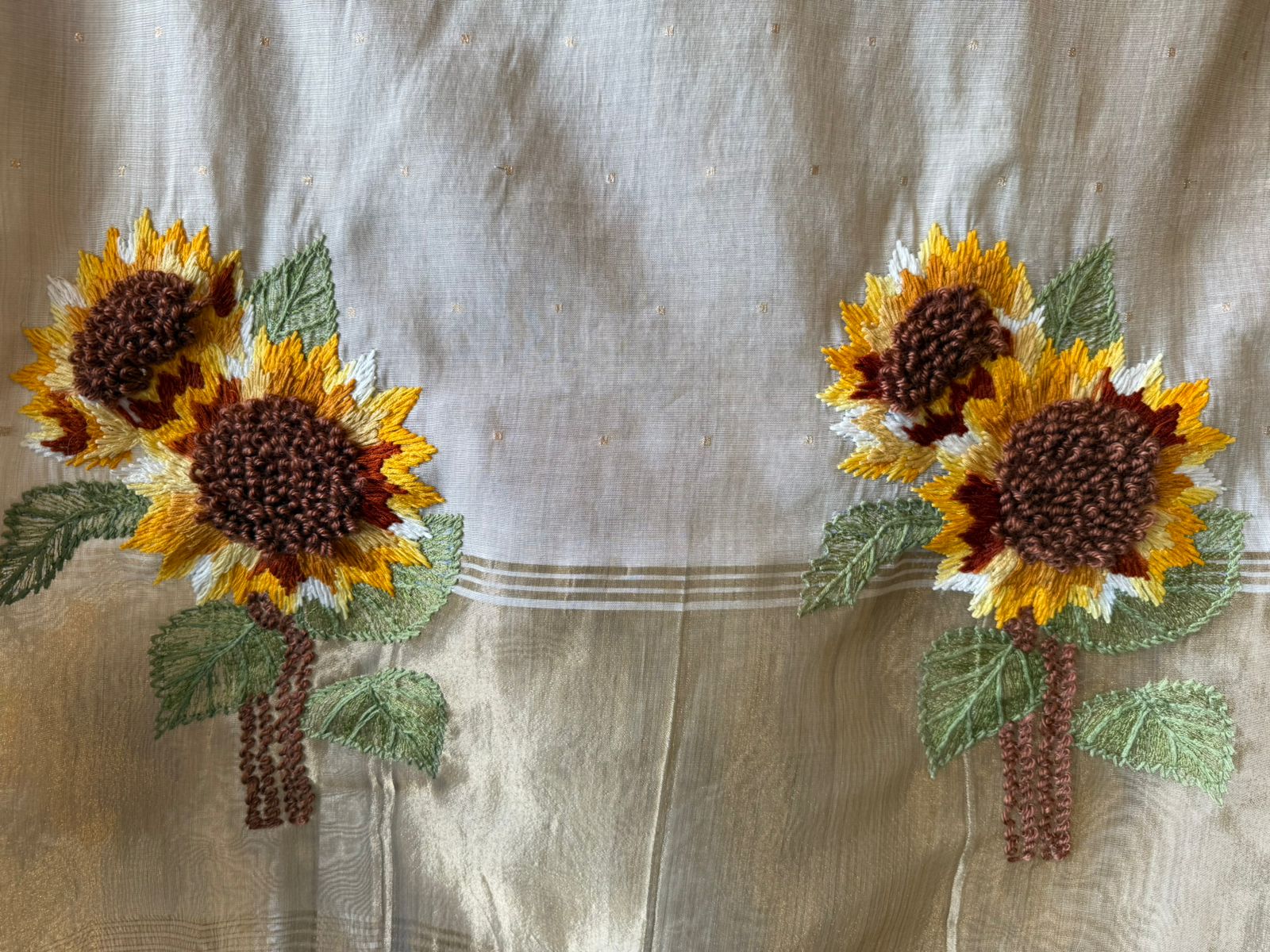 Ivory Hand-Embroidered Sunflower Unstitched Suit