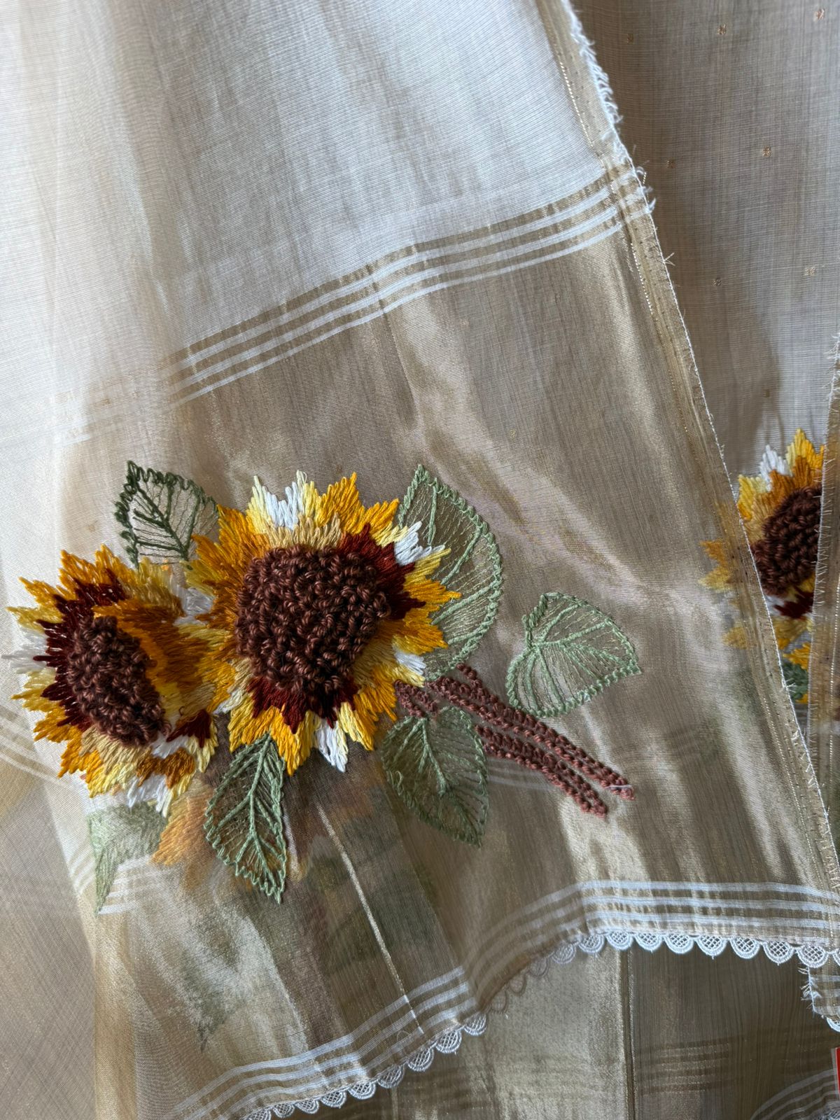 Ivory Hand-Embroidered Sunflower Unstitched Suit