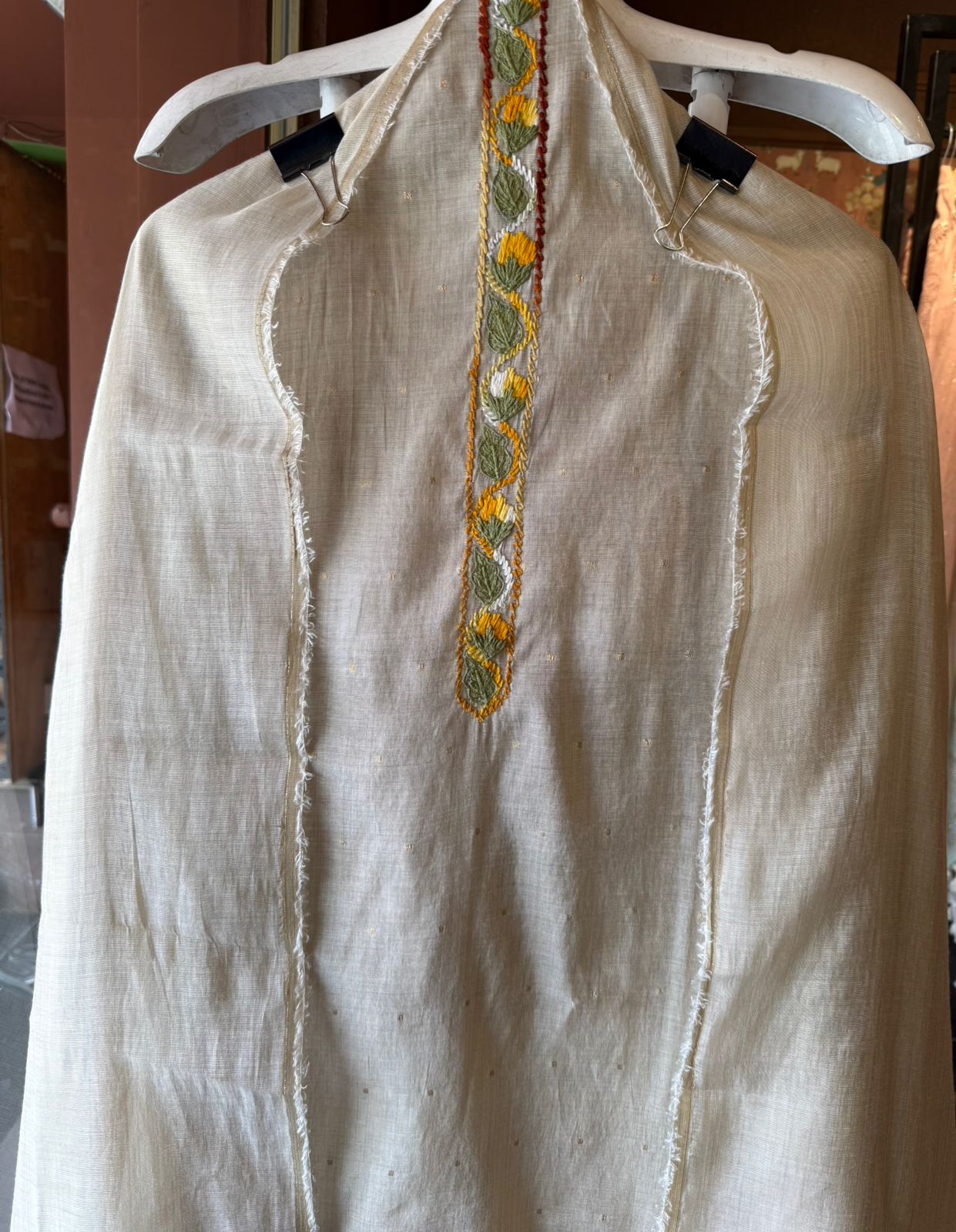 Ivory Hand-Embroidered Sunflower Unstitched Suit
