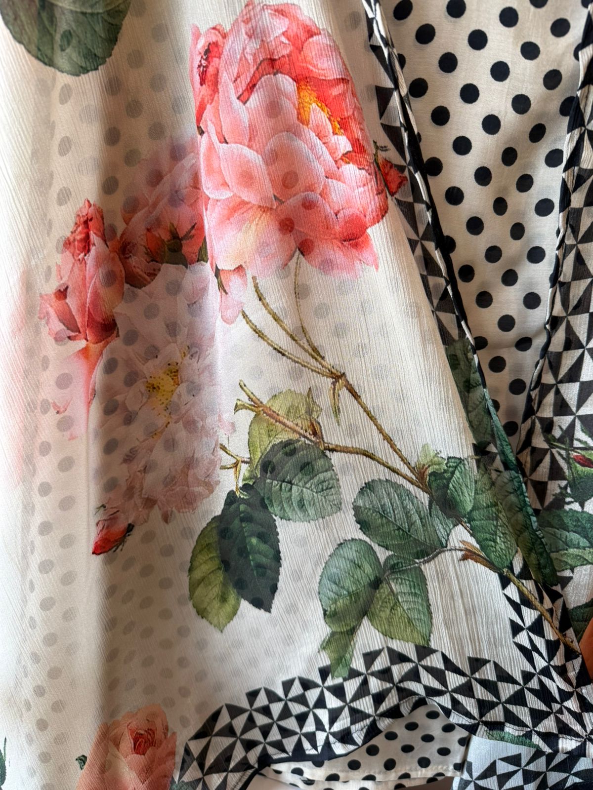 Elegant Floral & Polka Dot Printed Unstitched suit