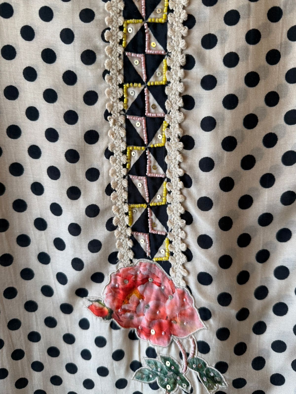 Elegant Floral & Polka Dot Printed Unstitched suit