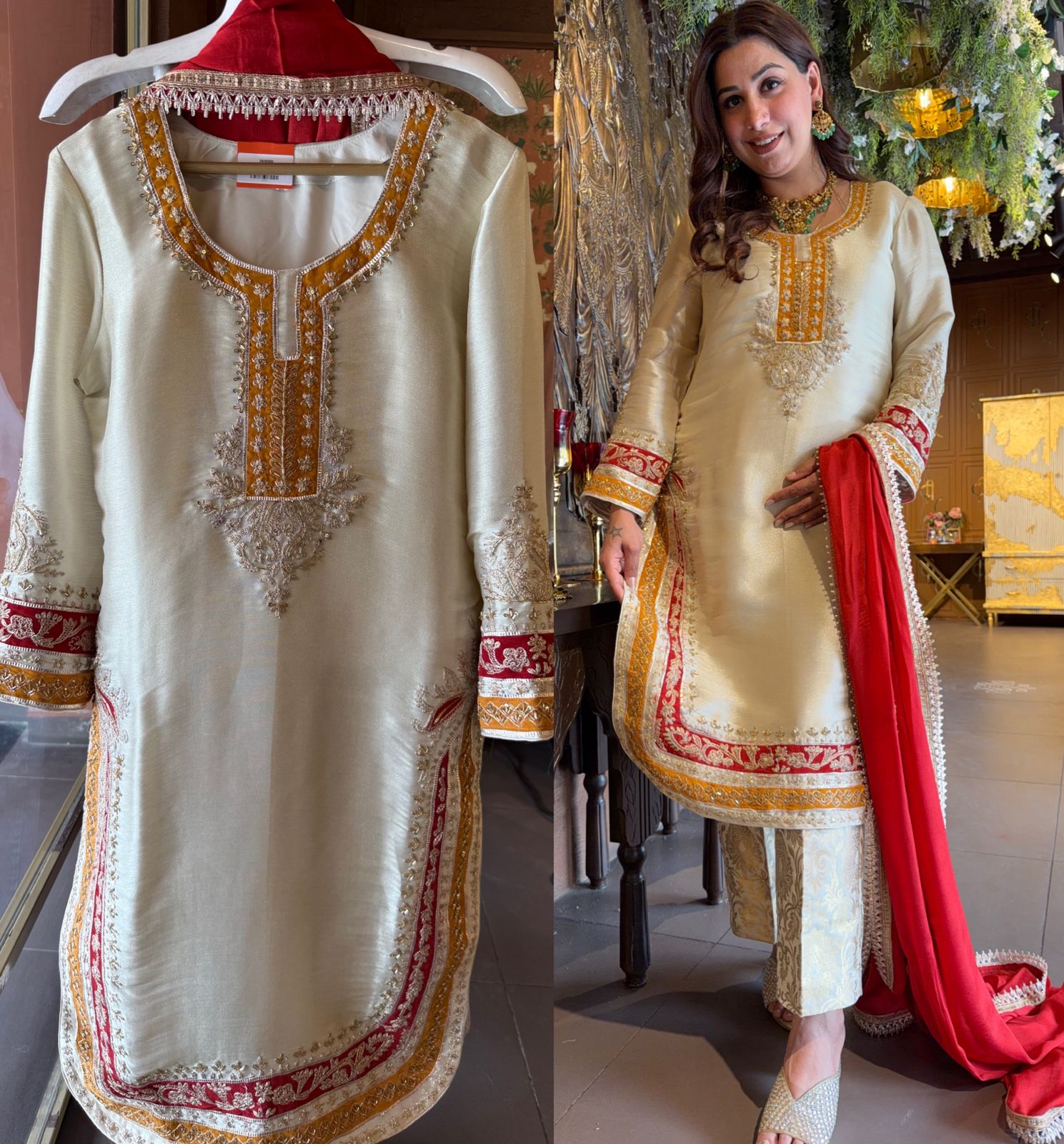 Luxury Cream Embroidered Kurta Set