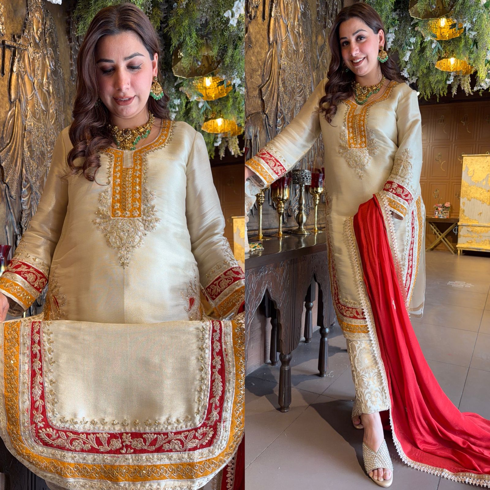 Luxury Cream Embroidered Kurta Set